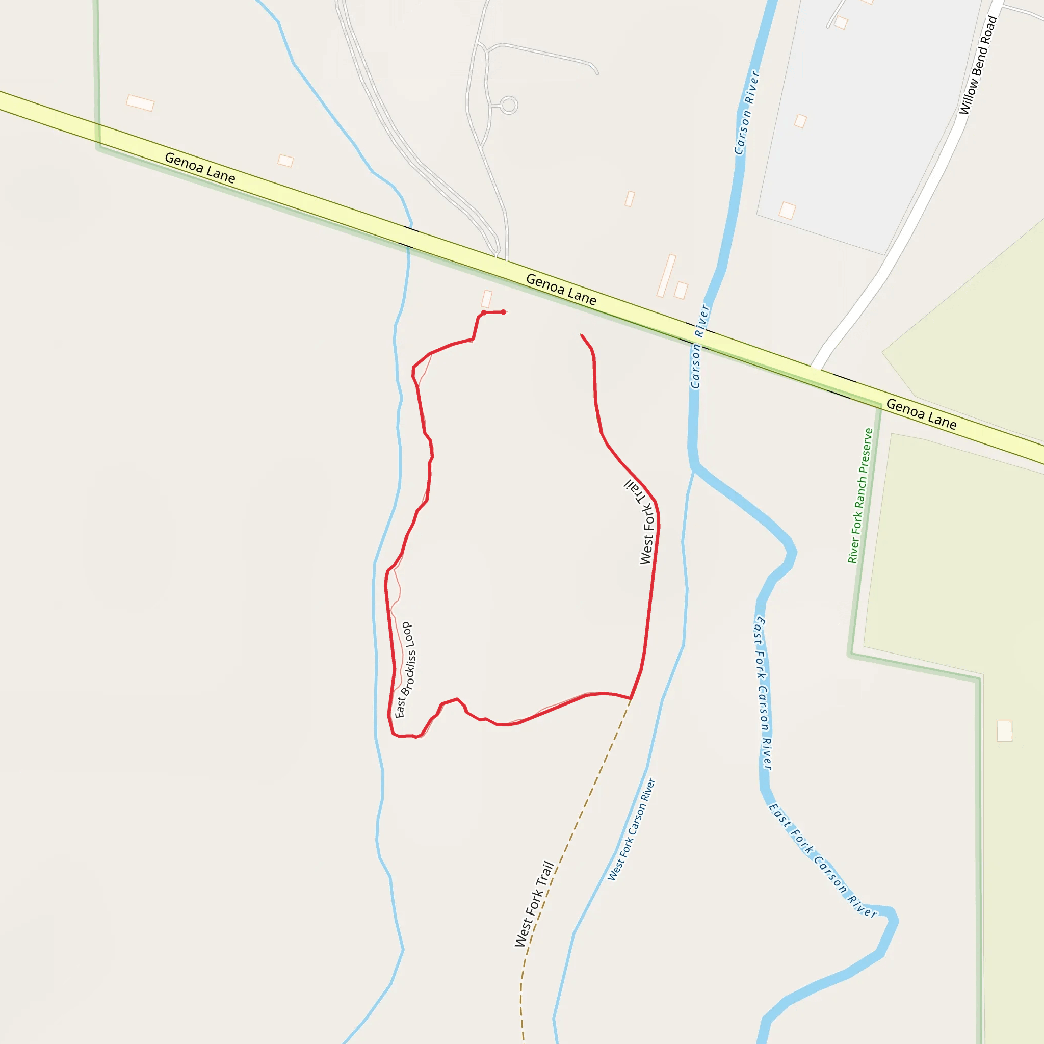 East Brockliss Loop and West Fork Trail mobile static map