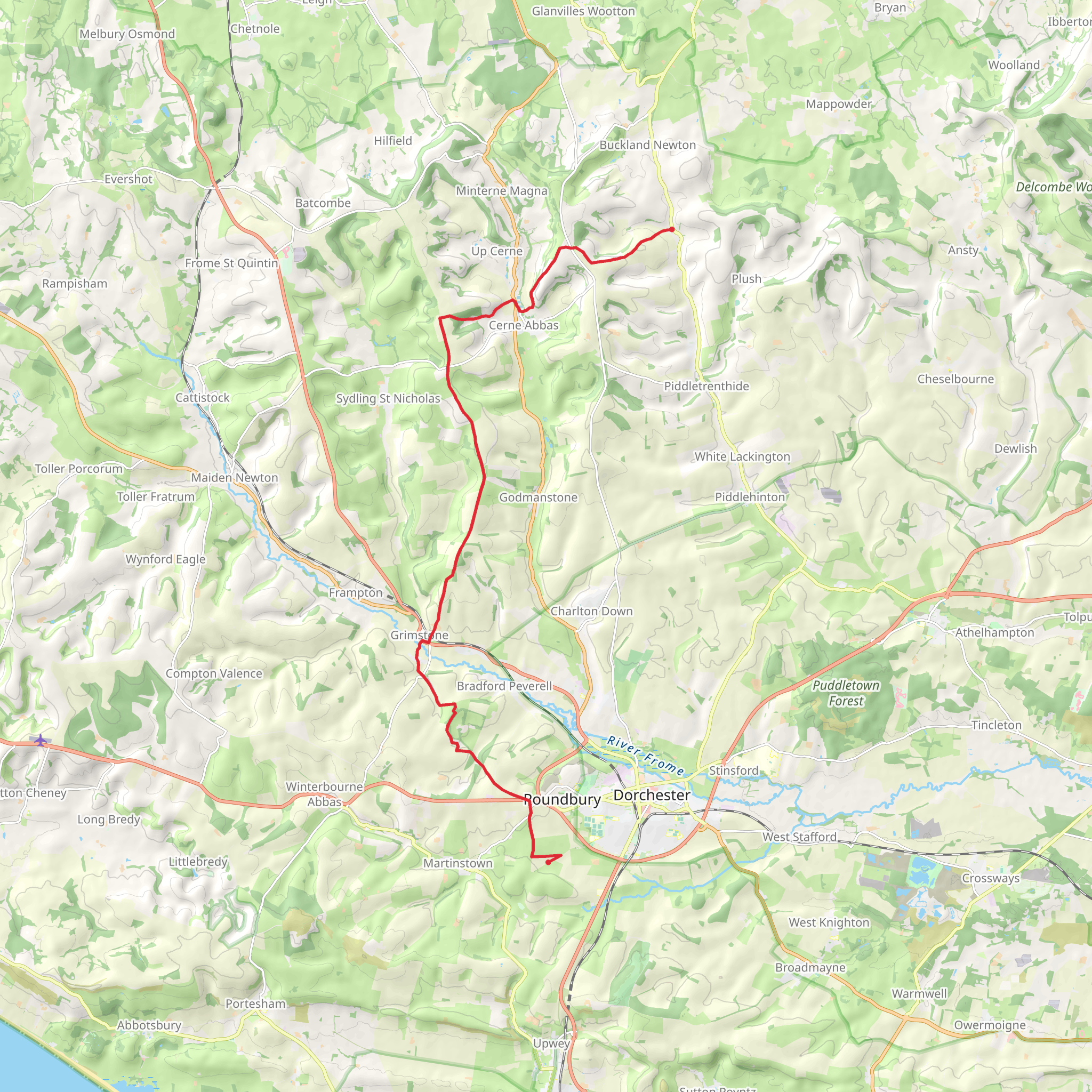 Maiden Castle to Alton Pancras Walk mobile static map