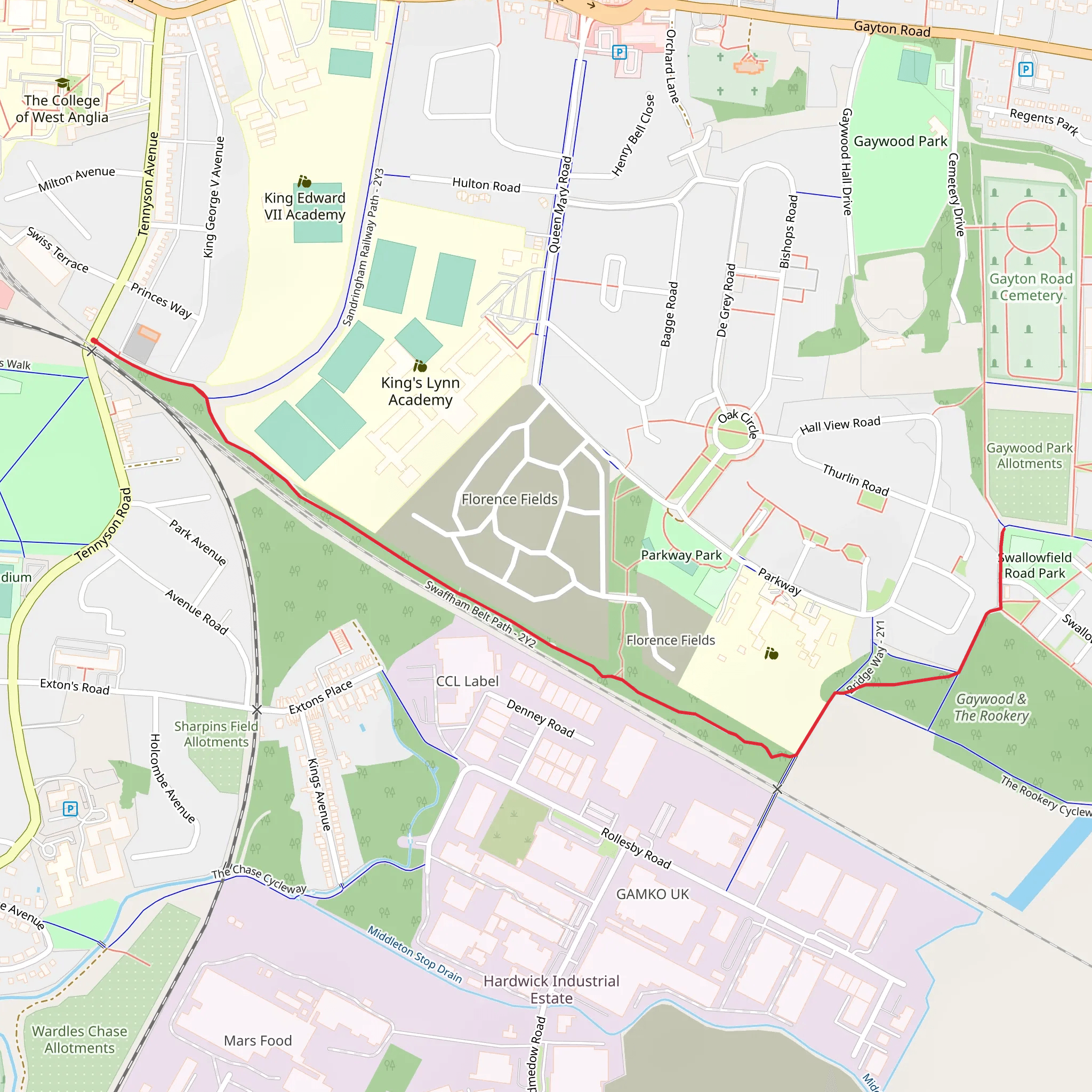 Swaffham Belt Path mobile static map