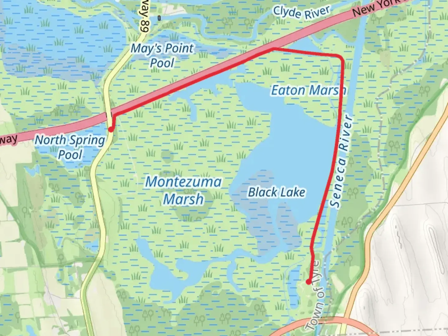 An image depicting the trail Walk along Seneca River and its surrounding area.