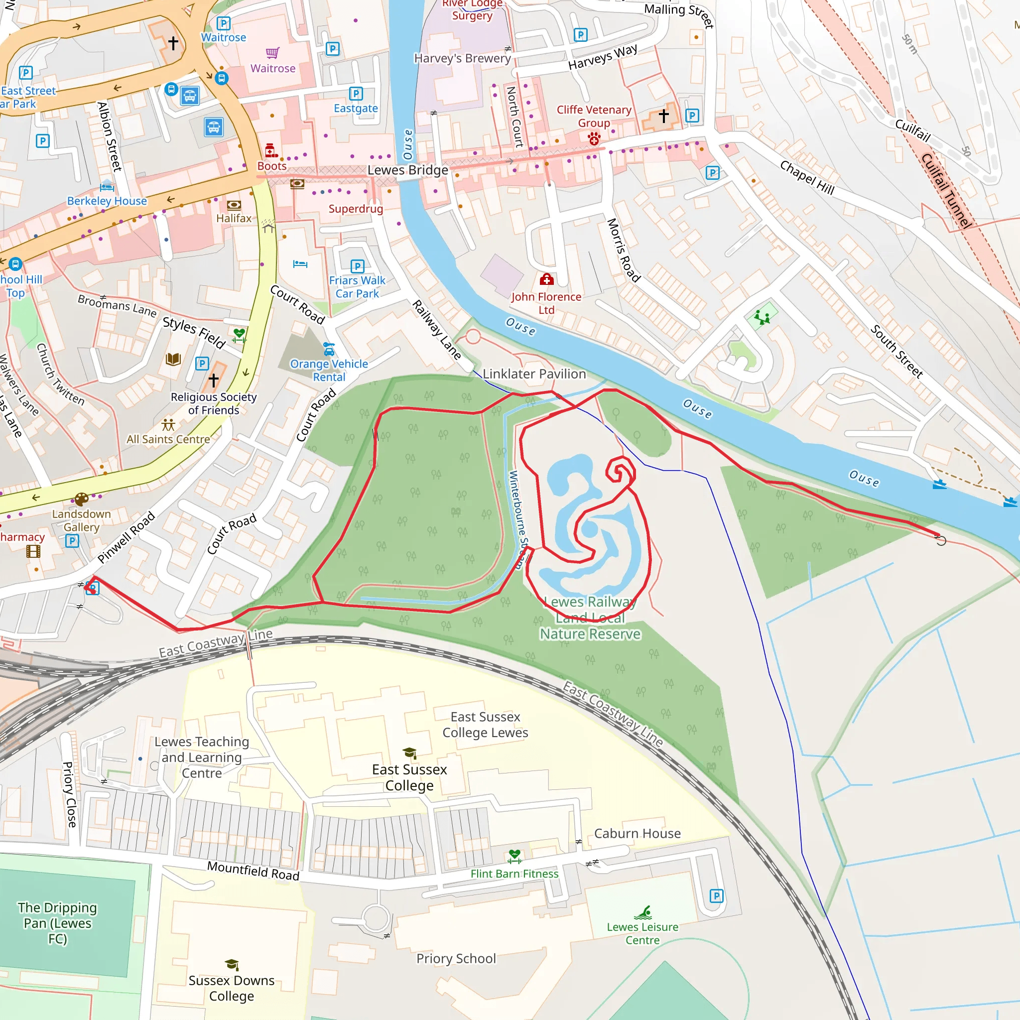 Lewes Railway Land Local Nature Reserve Loop mobile static map