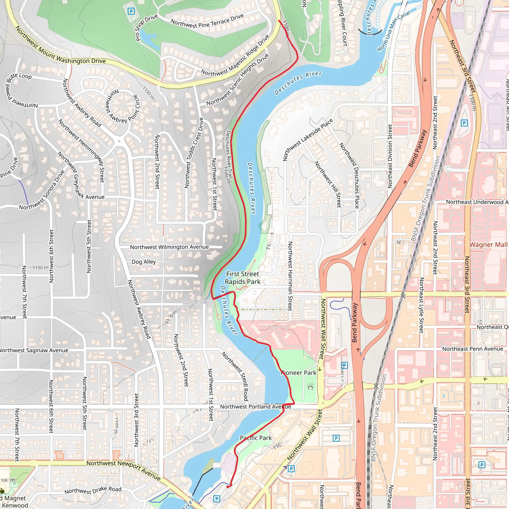 Deschutes River Trail and First Street Rapids Park mobile static map