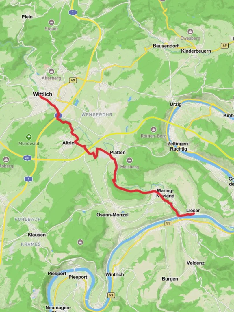 An image depicting the trail Wittlich to Lieser Walk and its surrounding area.