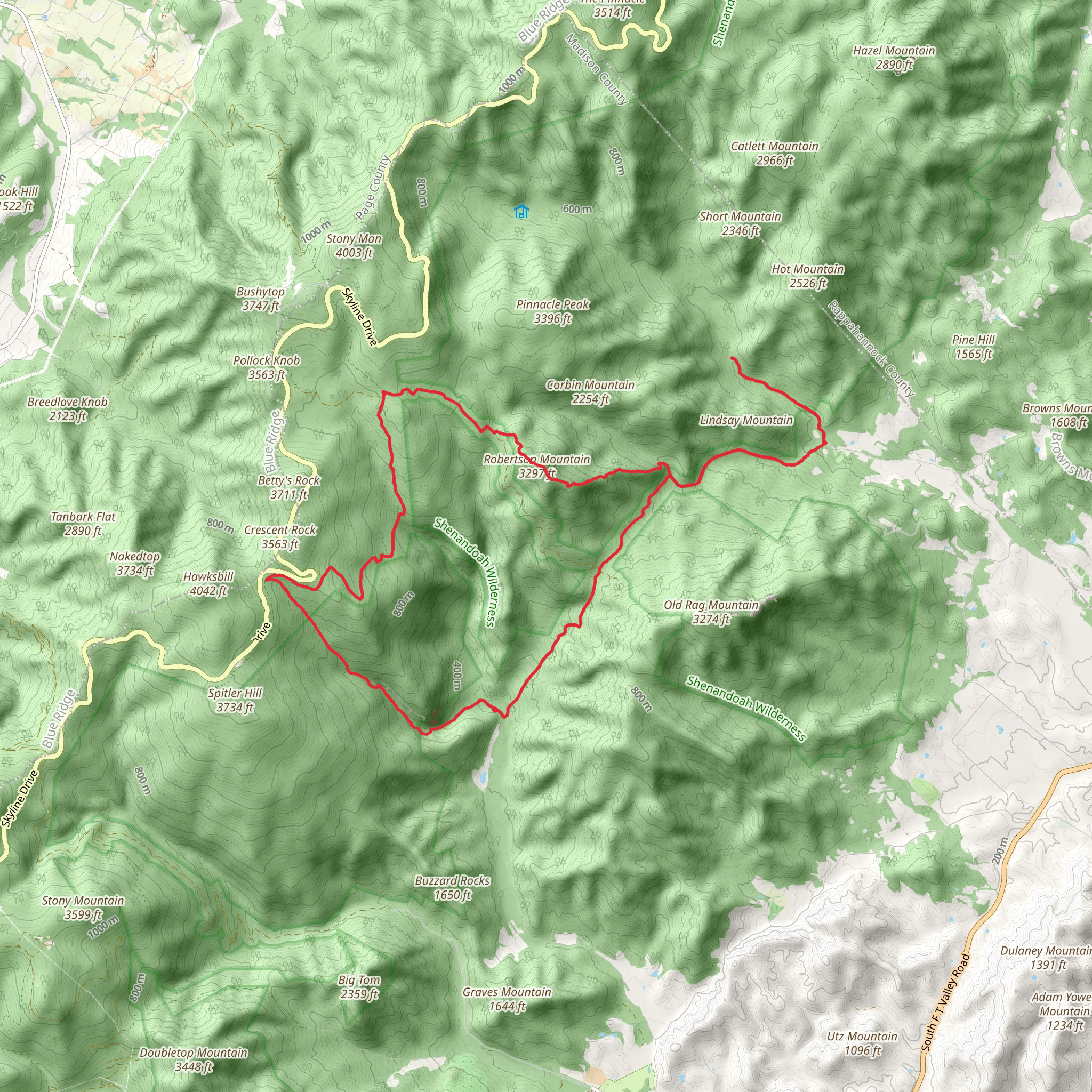 Cedar Run, Robertson Mountain and Weakley Hollow Fire Road Loop Trail mobile static map