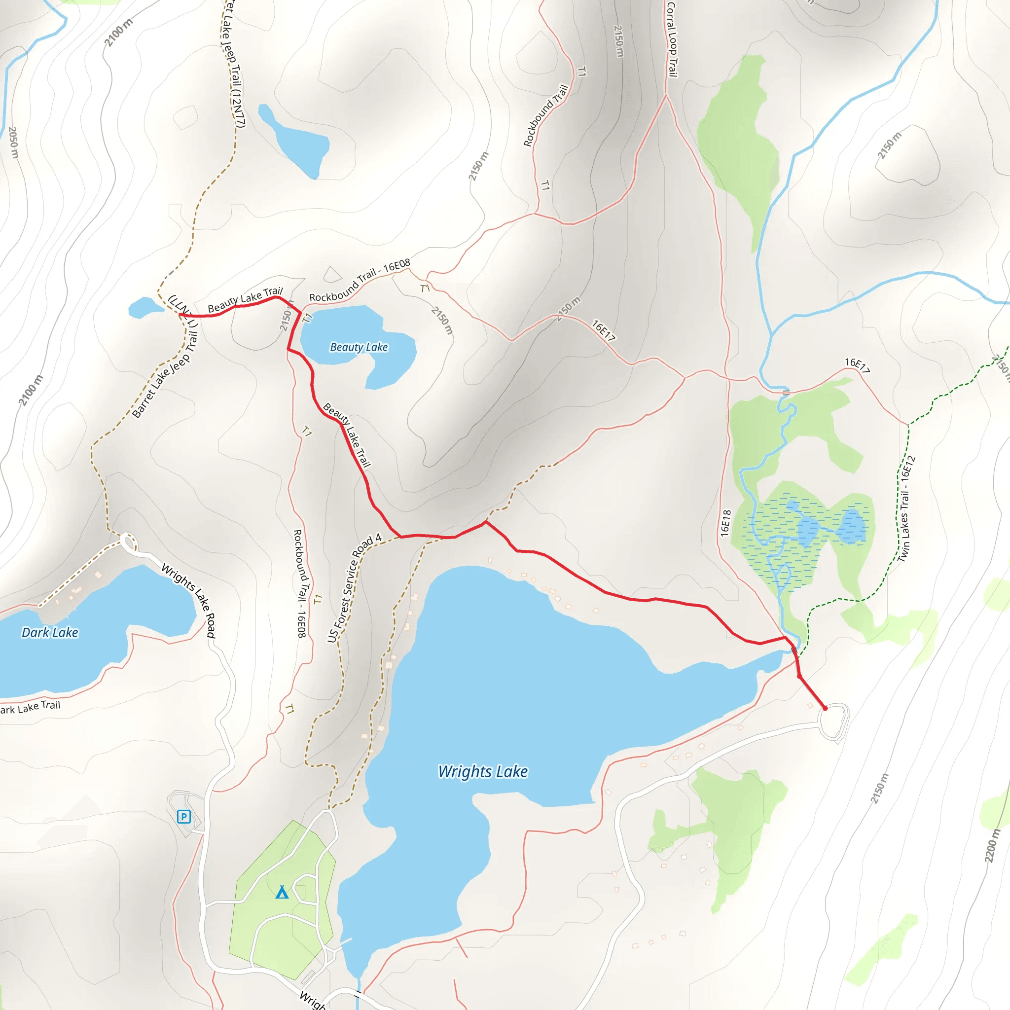 Beauty Lake Trail via Wrights Lake mobile static map