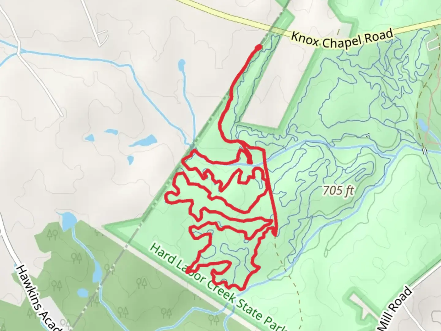 An image depicting the trail Green Loop - Knox Chapel Road and its surrounding area.