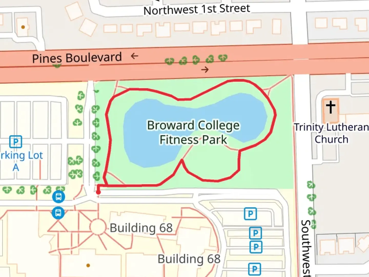 An image depicting the trail Broward College Fitness Park Loop and its surrounding area.