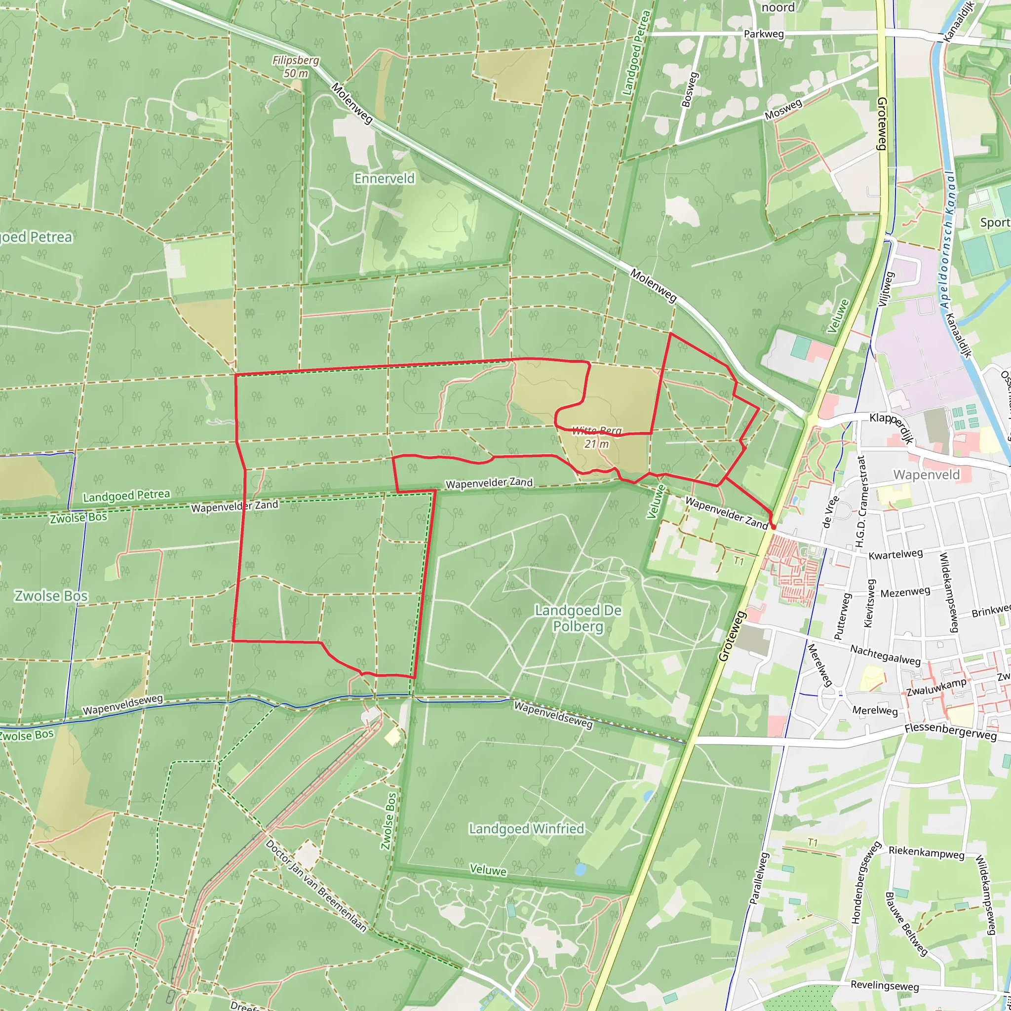 Landgoed Petrea and Wapenvelderzand Loop mobile static map