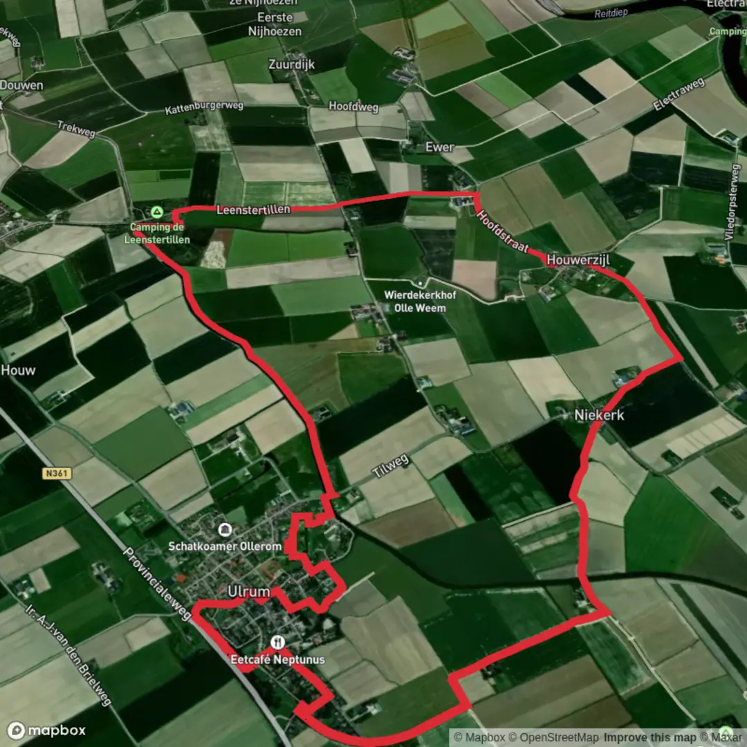 An image depicting the trail Asingapark, Leenstertillen and Hollemaheerd Museum Loop and its surrounding area.