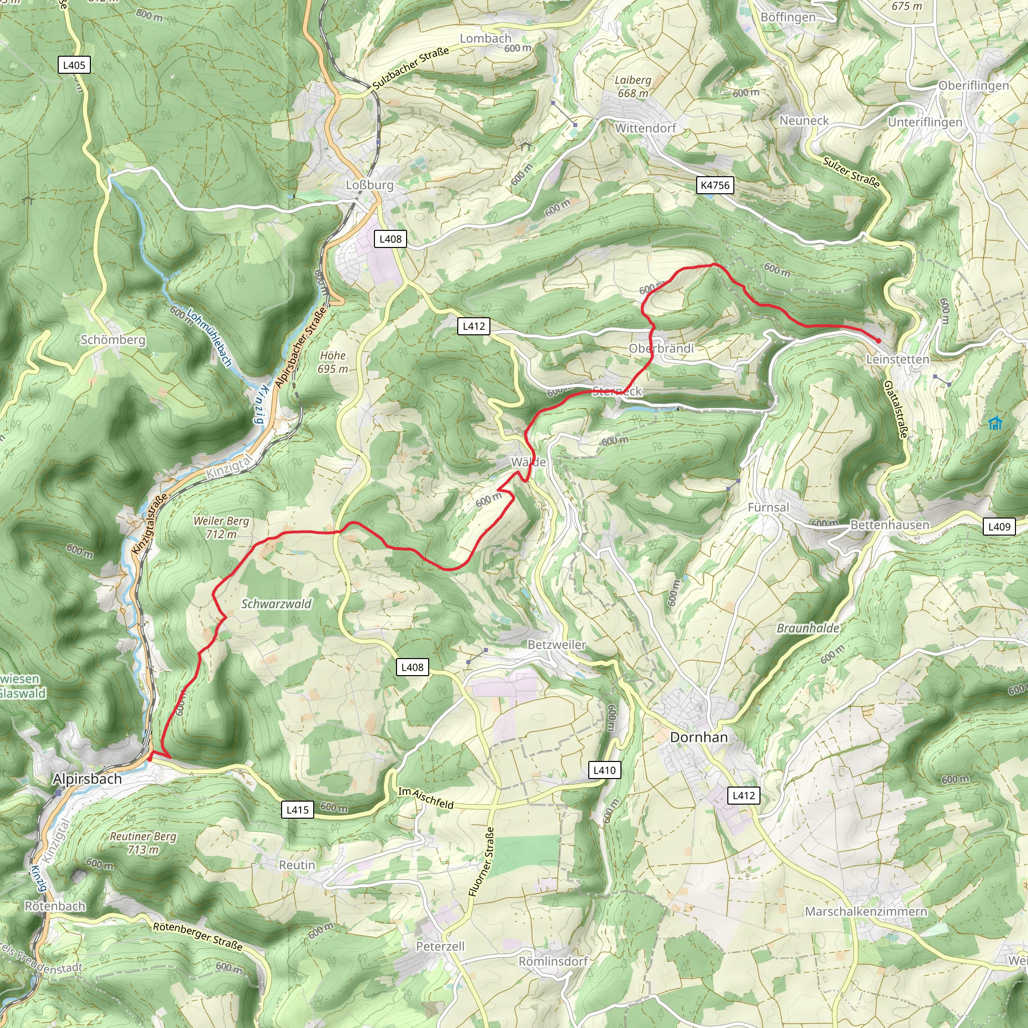 Leinstetten to Akpirsbach Walk mobile static map