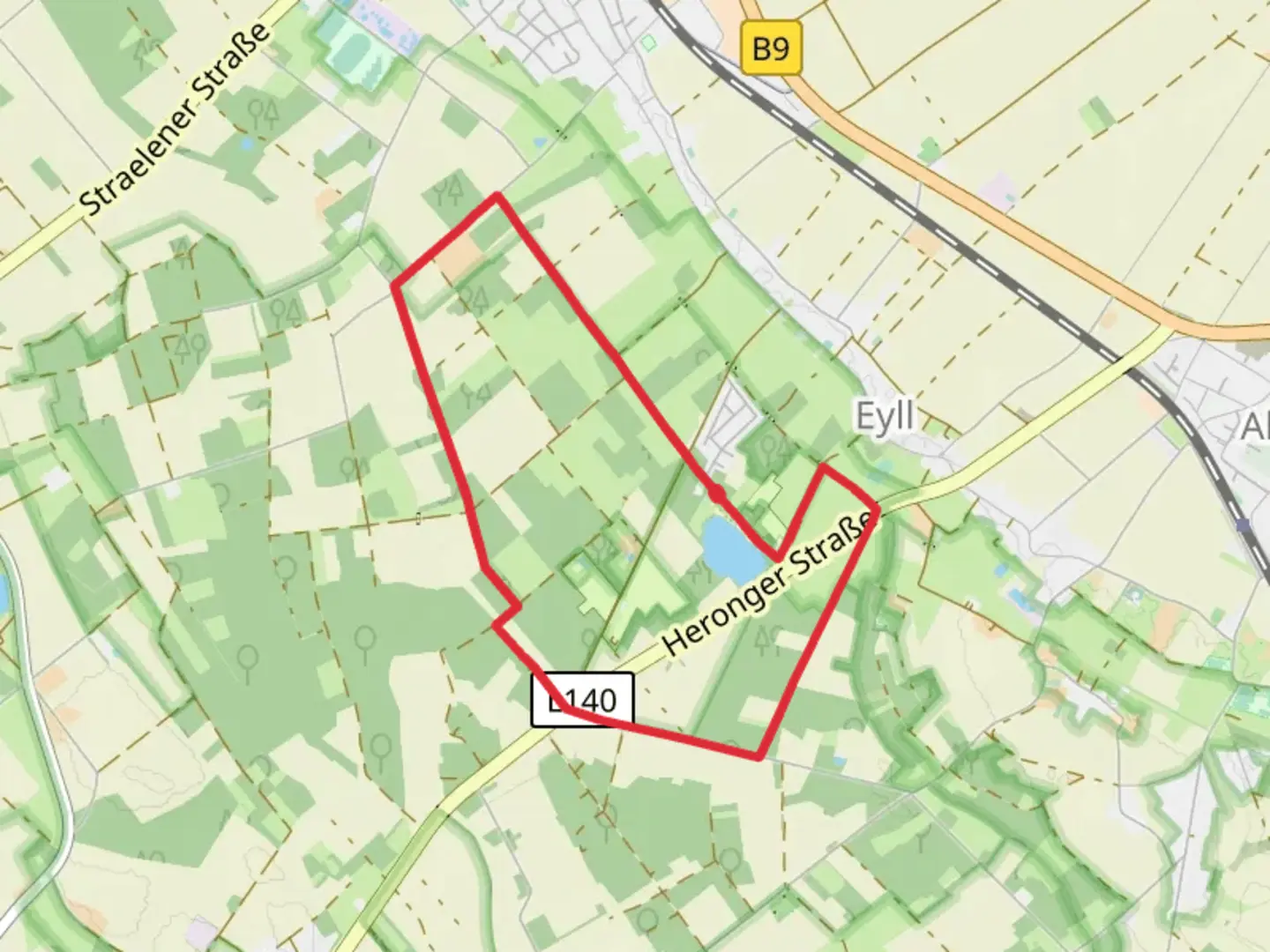 An image depicting the trail Eyller See Rundweg and Rhein-Niers Weg and its surrounding area.