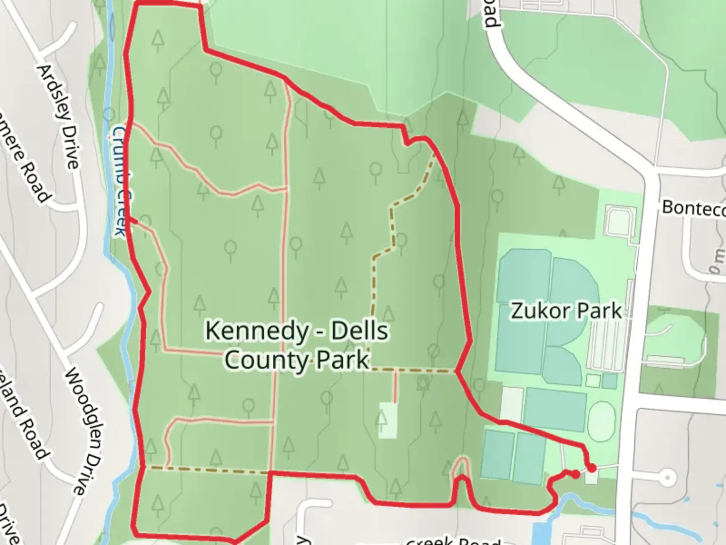 An image depicting the trail Kennedy - Dells County Park Loop and its surrounding area.