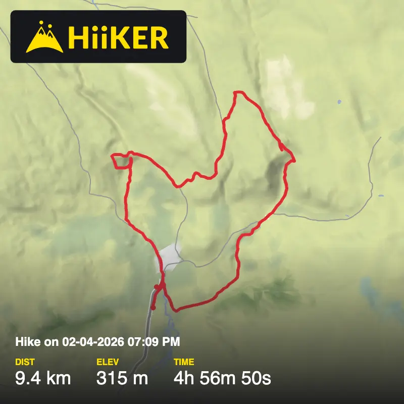 A map preview of the recording Hike on 02-04-2026 07:09 PM.