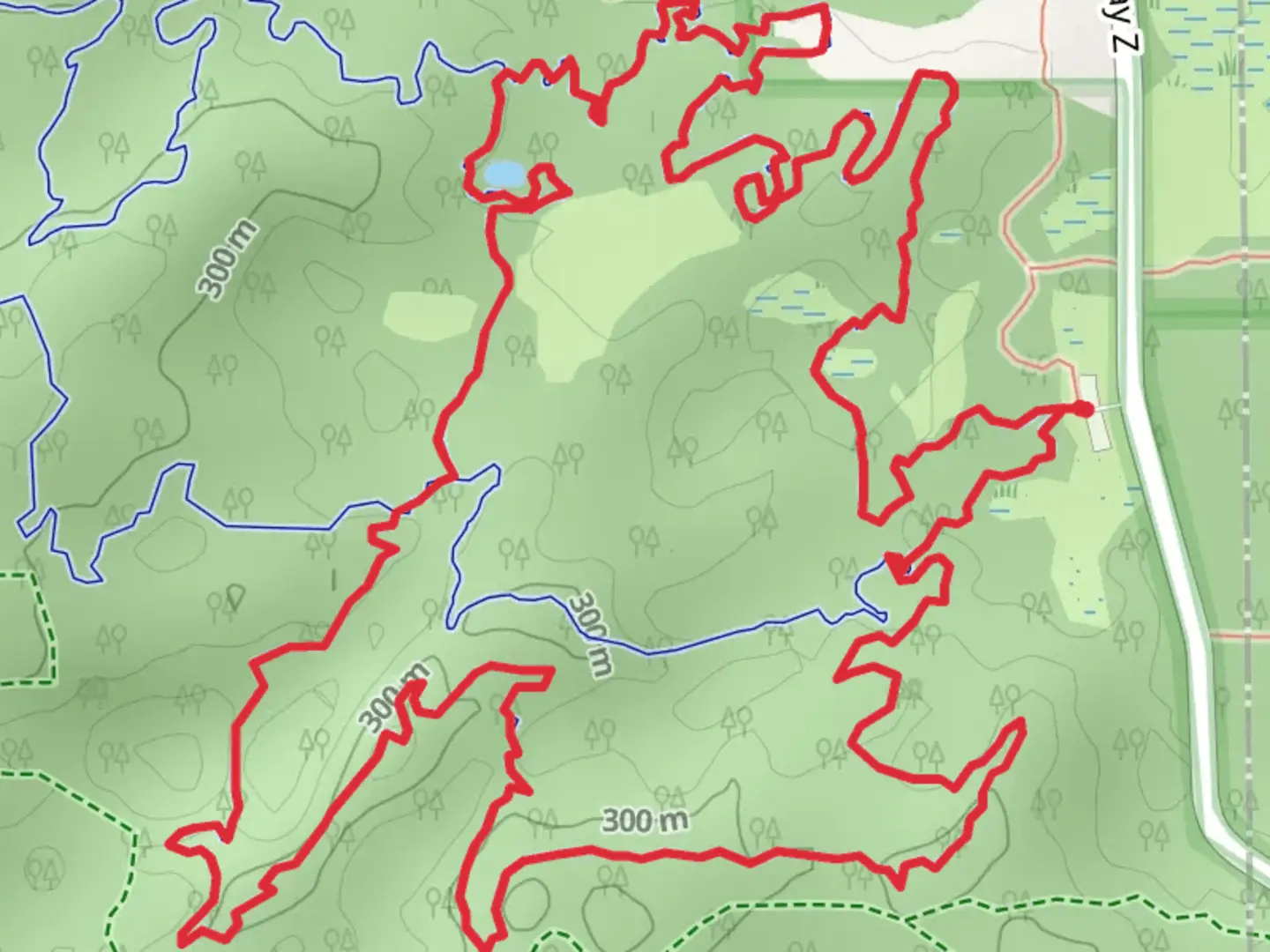An image depicting the trail Orange Loop, Green Loop and Brown Loop and its surrounding area.