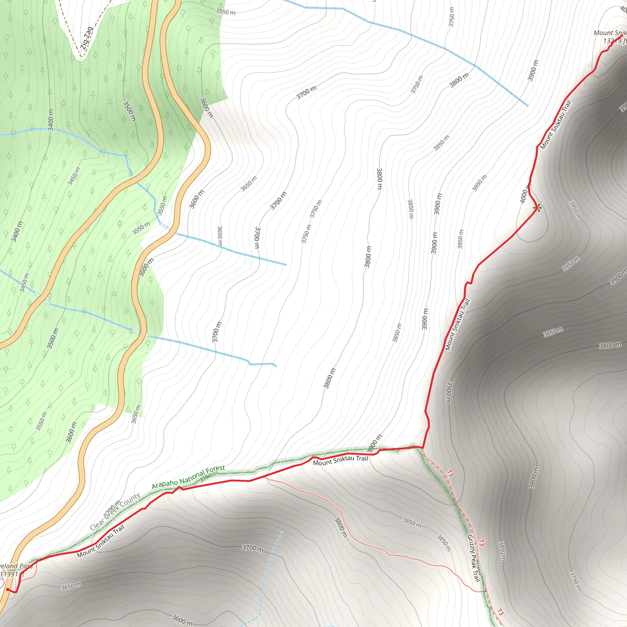 Mount Sniktau Trail from Loveland Pass mobile static map