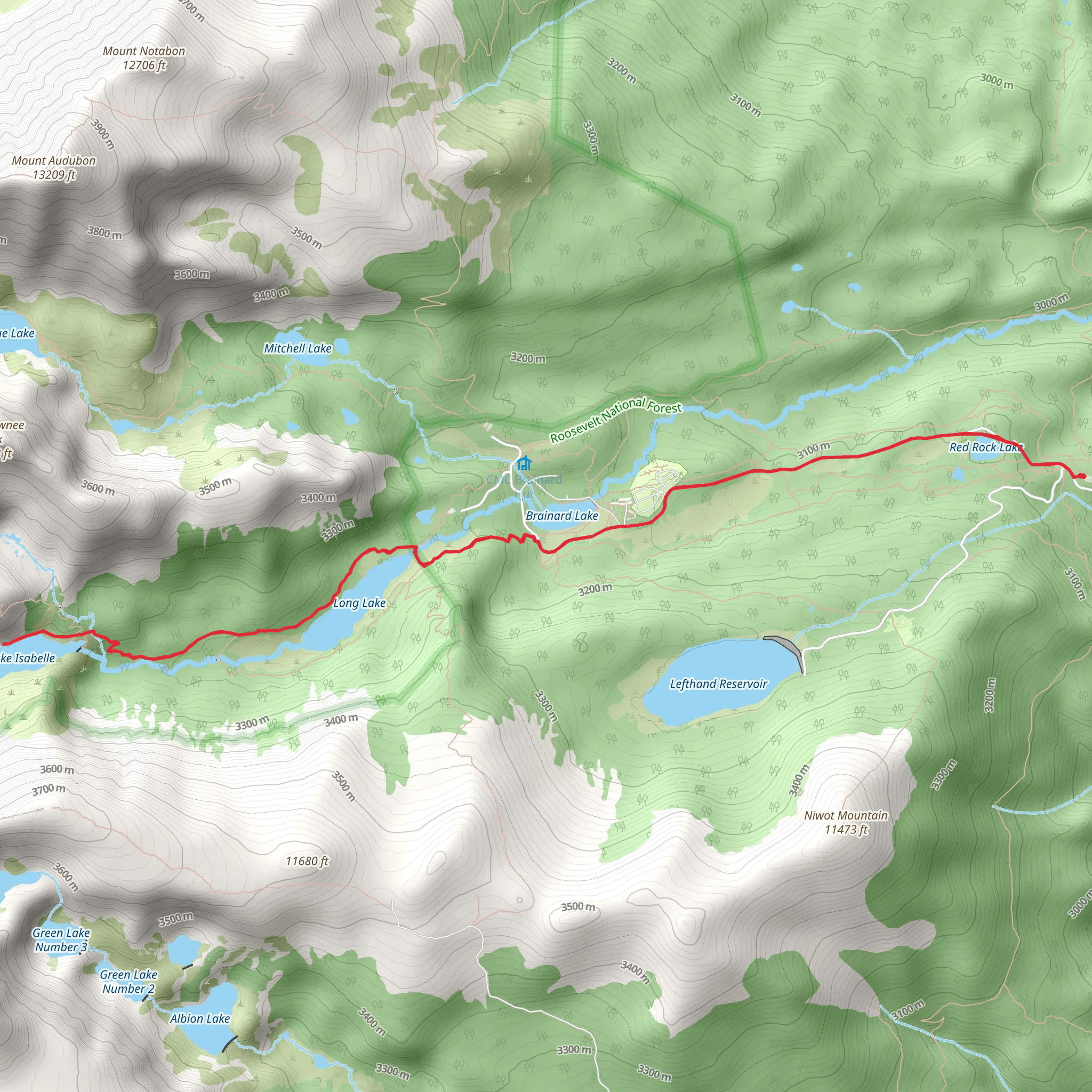Lake Isabelle via Brainard Lake Road mobile static map