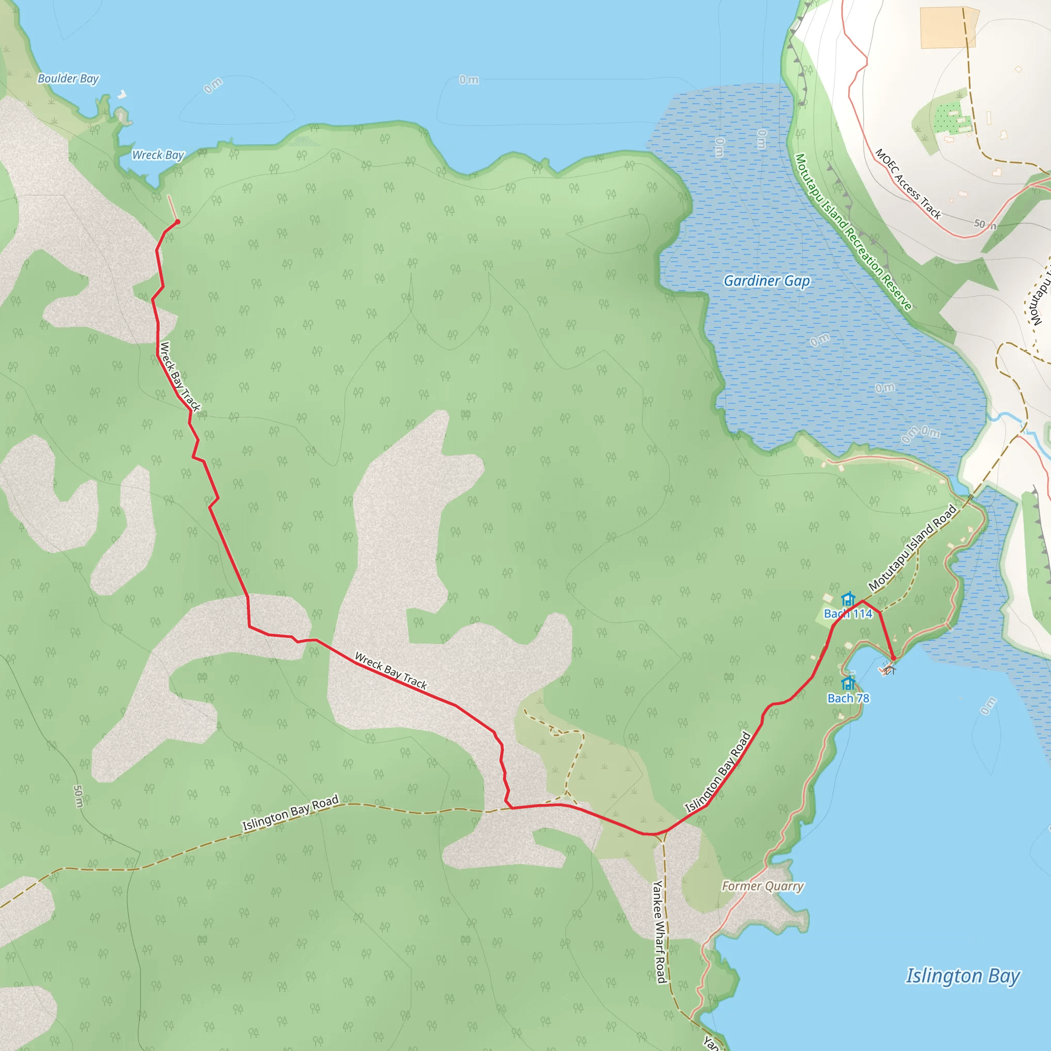 Rangitoto Island Longer Walks - Islington Bay Road to Wreck Bay mobile static map
