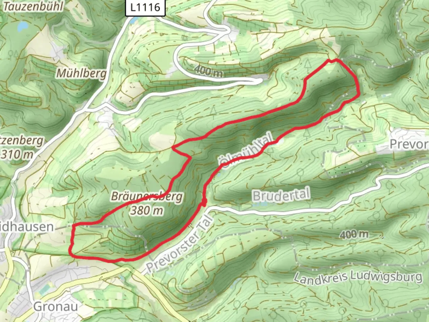 An image depicting the trail Rundweg 6 and Nebenlinie des SAV and its surrounding area.