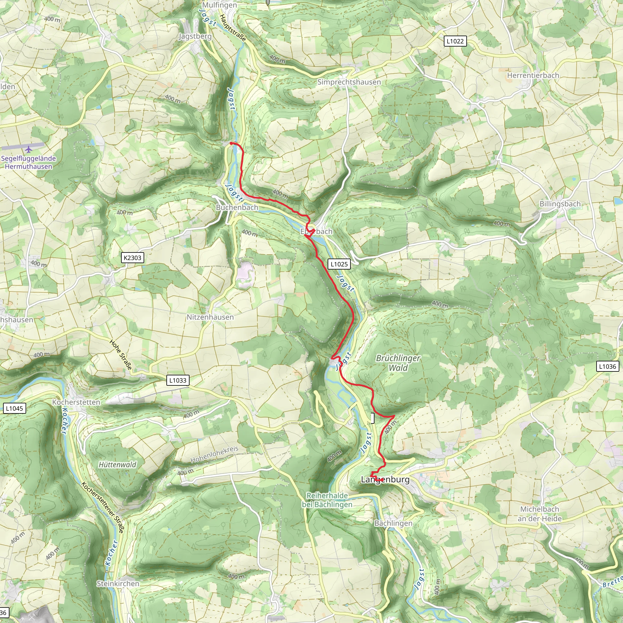 Heimhausen to Langenburg Walk via River Jagst mobile static map