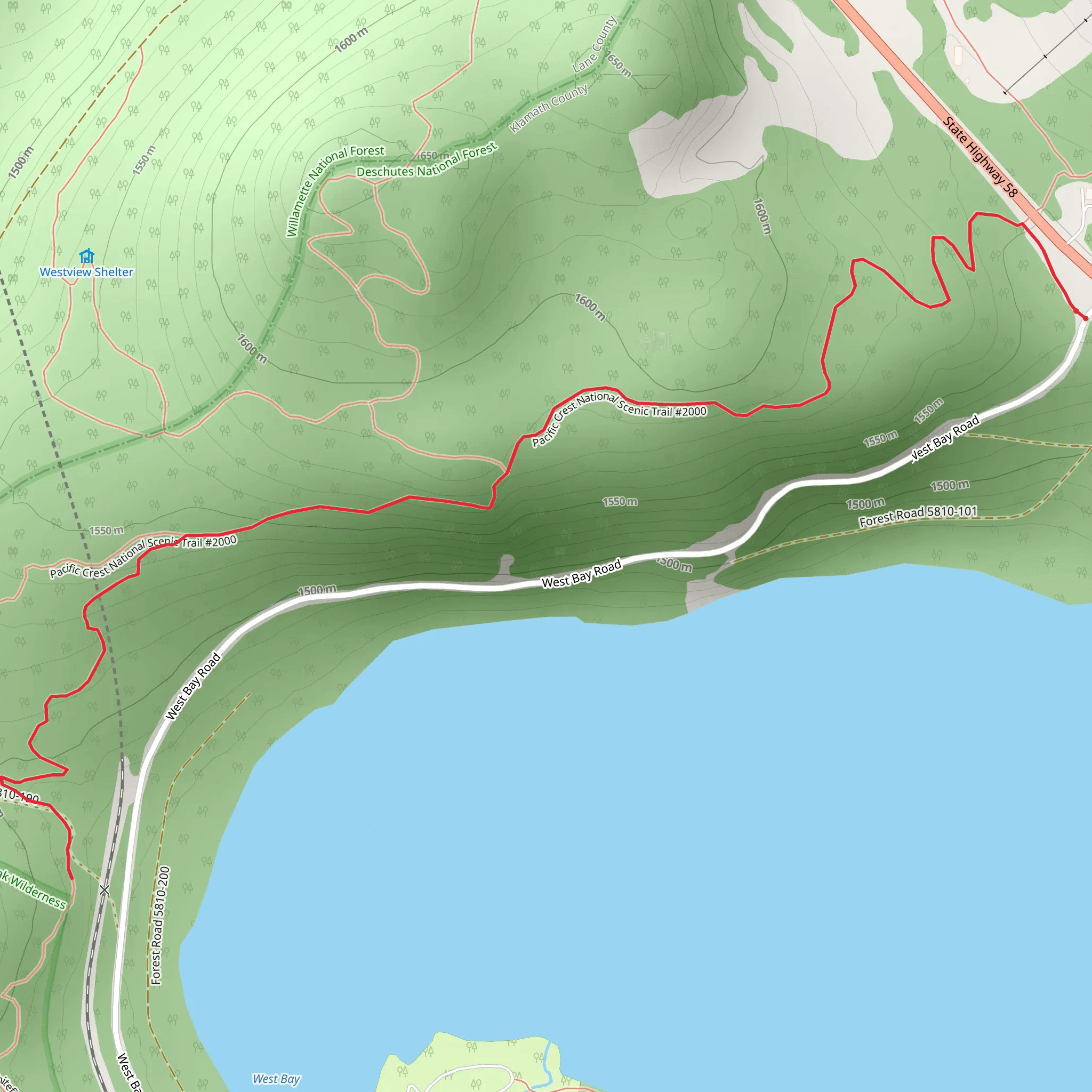 Whitefish Creek Trail and Pacific Crest National Scenic Trail mobile static map