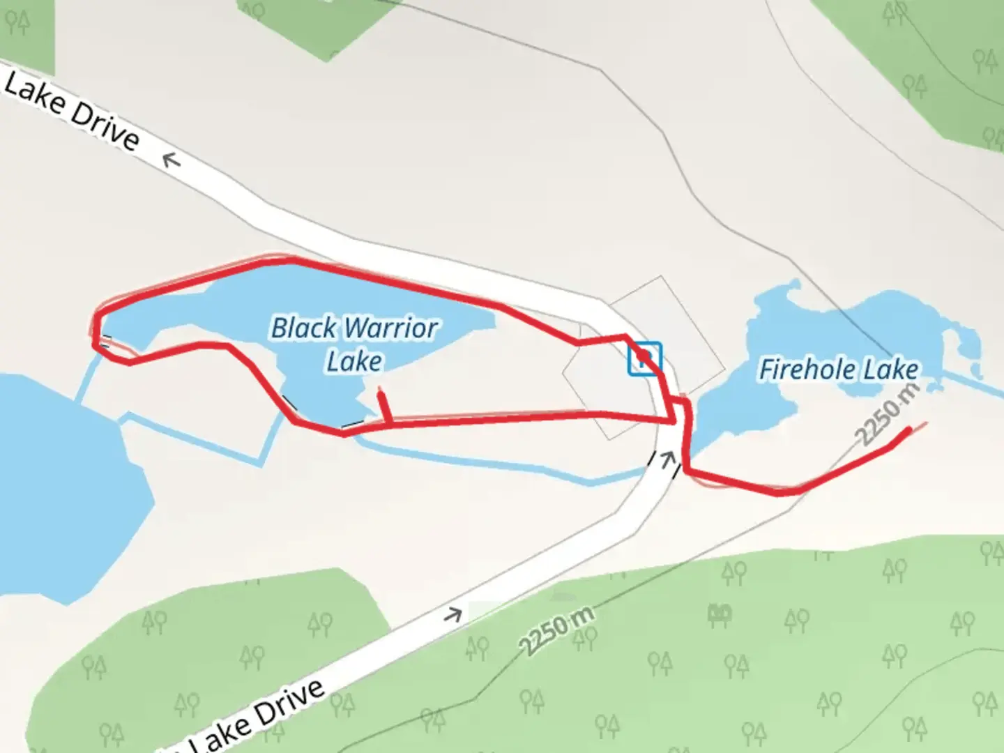 An image depicting the trail Firehole and Black Warrior Lake Loop and its surrounding area.