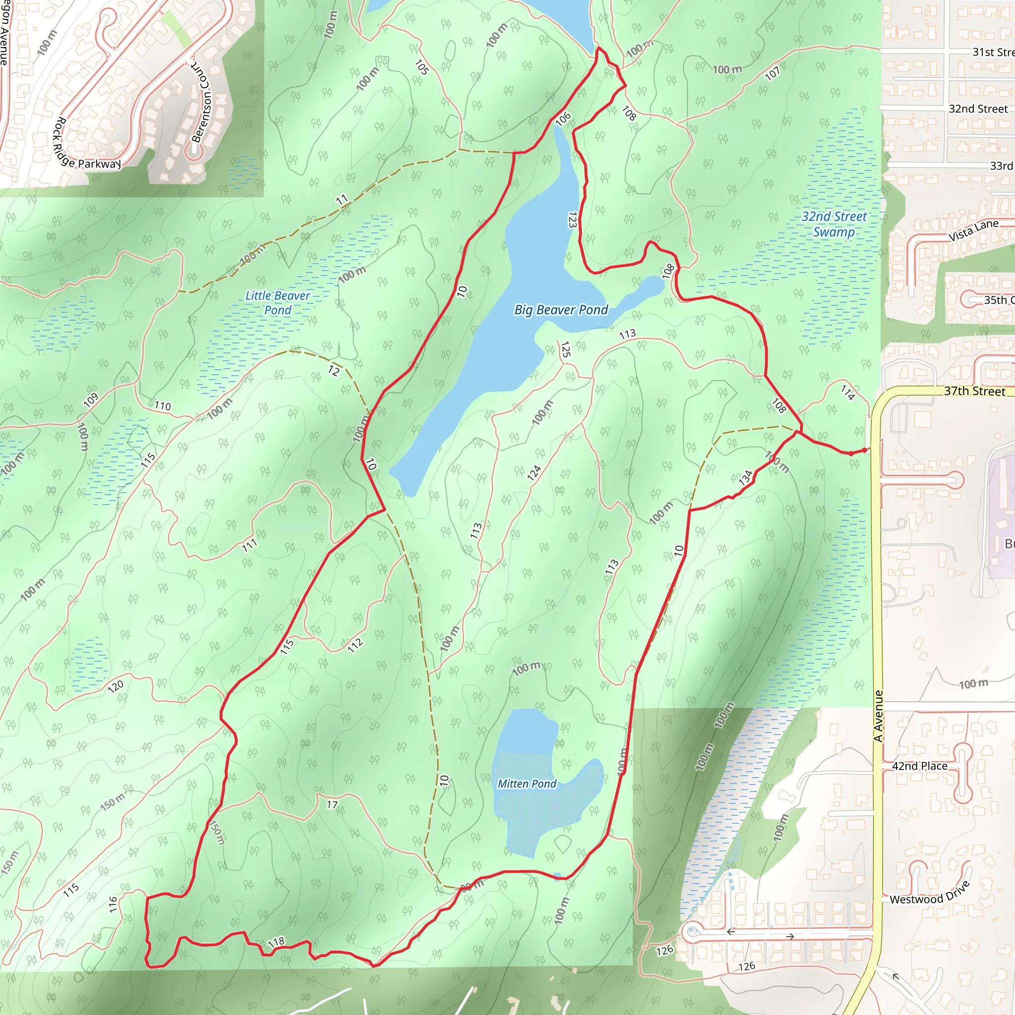 Mitten Pond and Big Beaver pond Loop mobile static map