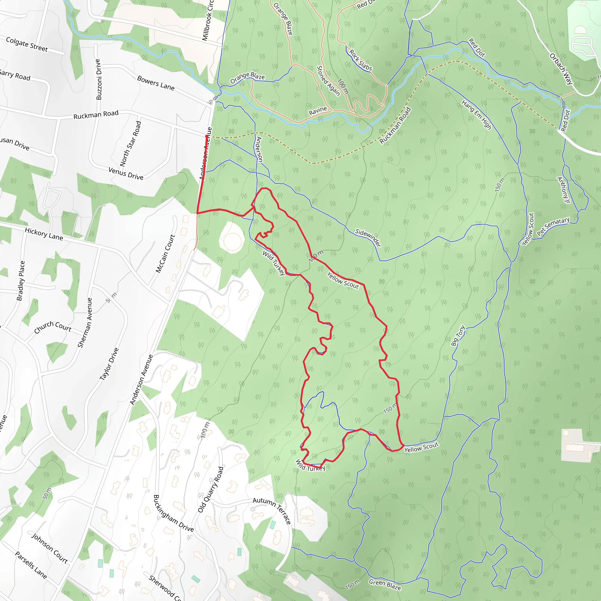 Wild Turkey and Yellow Dot Loop Trail mobile static map