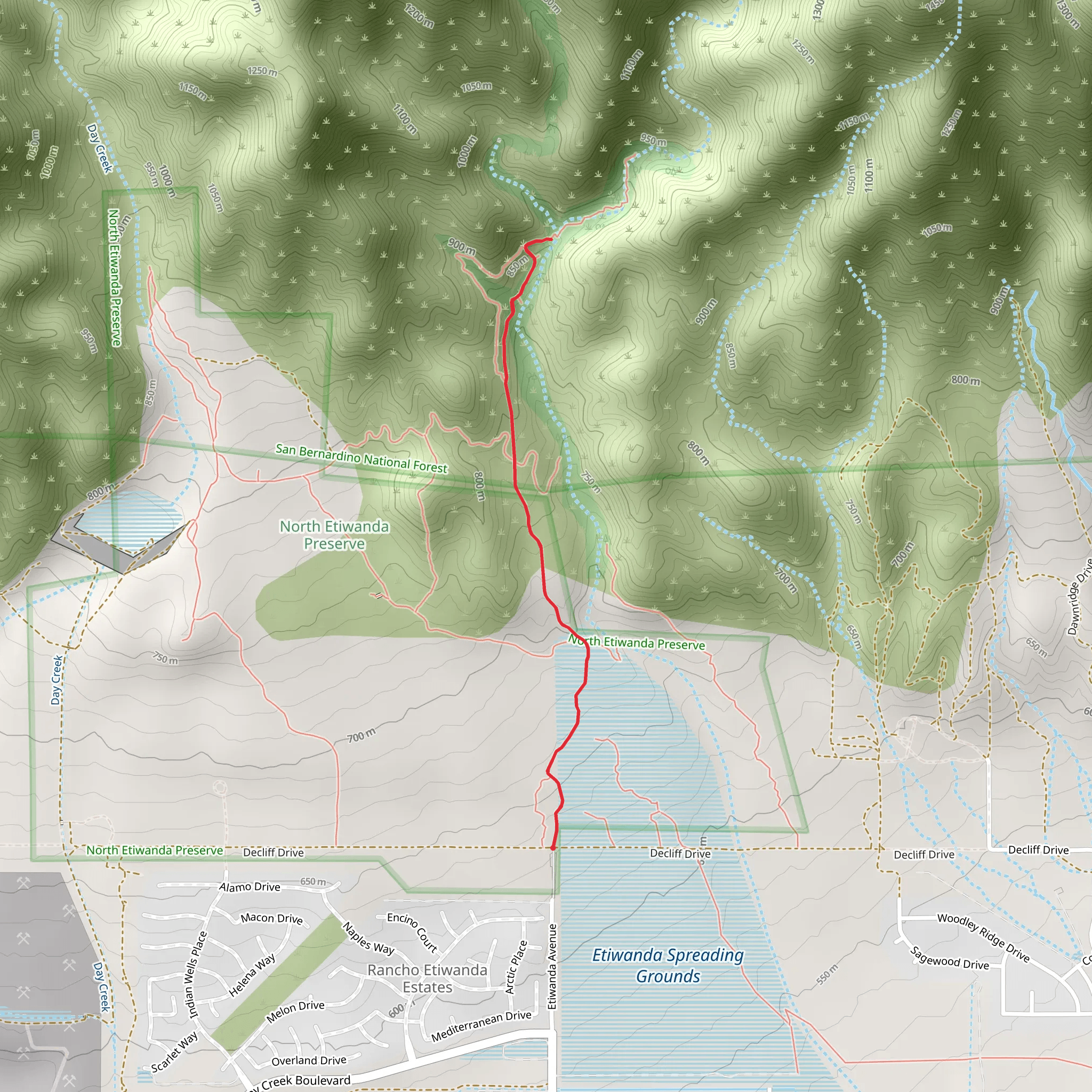 East Etiwanda Canyon via Decliff Drive mobile static map