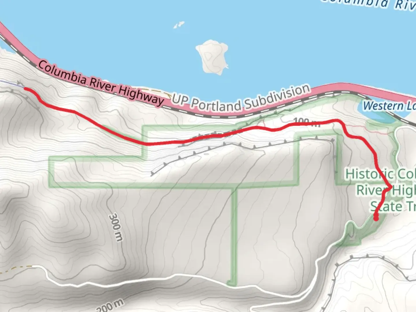 An image depicting the trail Historic Columbia River Highway State Trail - Short and its surrounding area.