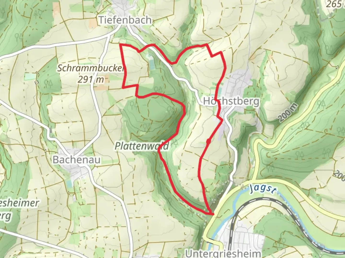 An image depicting the trail Höchstberg Kirche, Ilgenberg and Plattenwald Loop and its surrounding area.