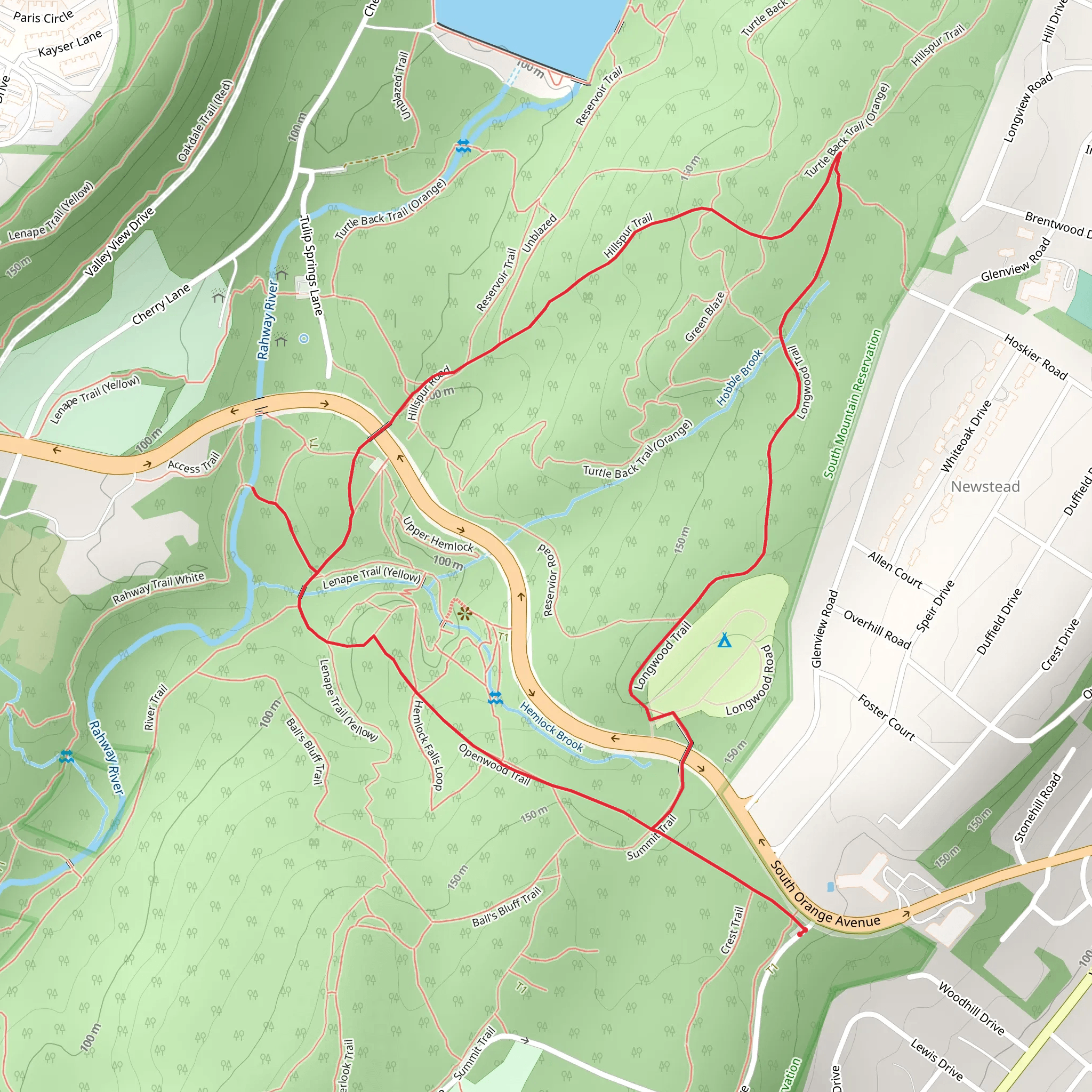 Openwood and Longwood Loop trail mobile static map