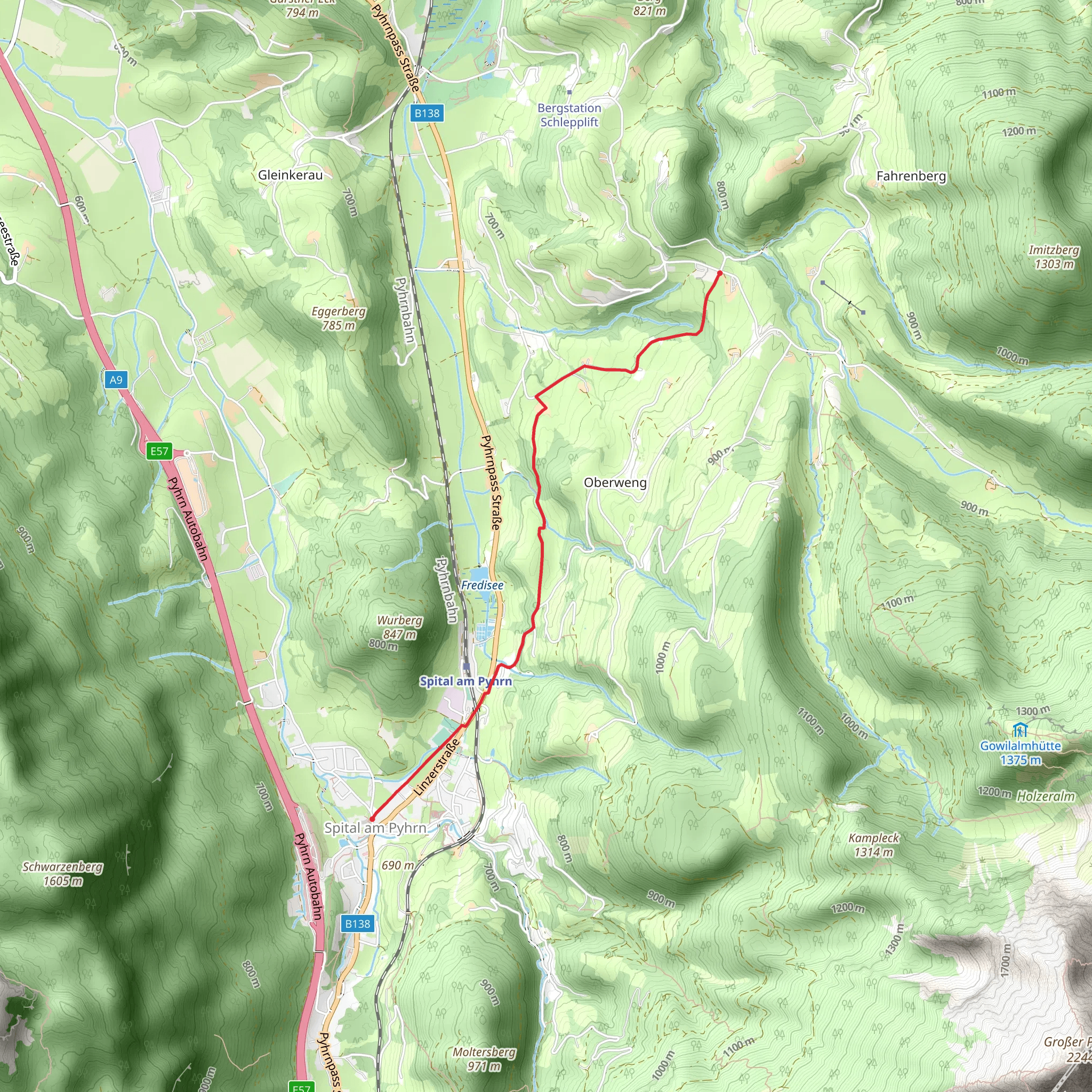 Spital Cathedral to Dansbacher Chapel mobile static map