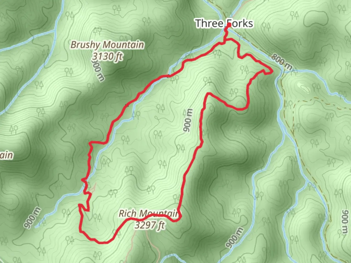 An image depicting the trail Rich Mountain Loop and its surrounding area.
