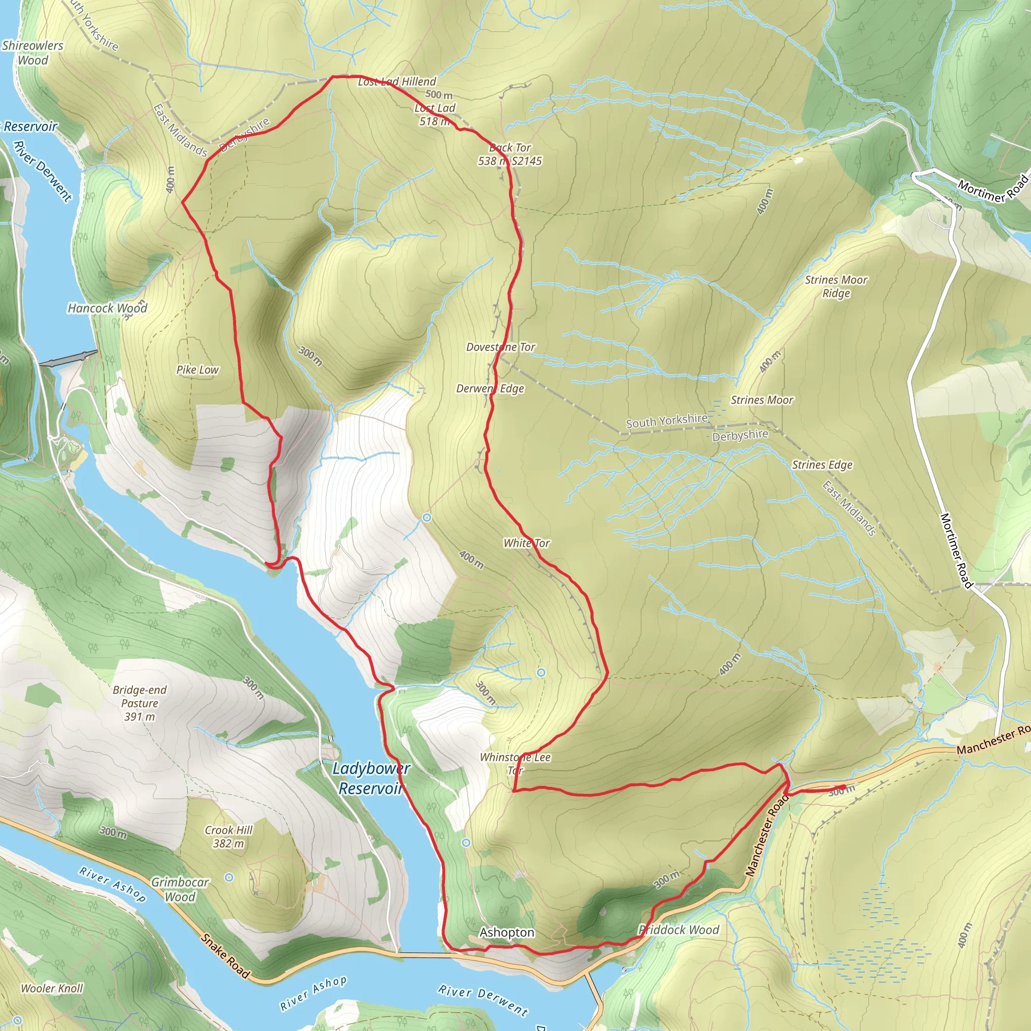 Whinstone Lee Tor, White Tor and Lost Lad Hillend Loop mobile static map