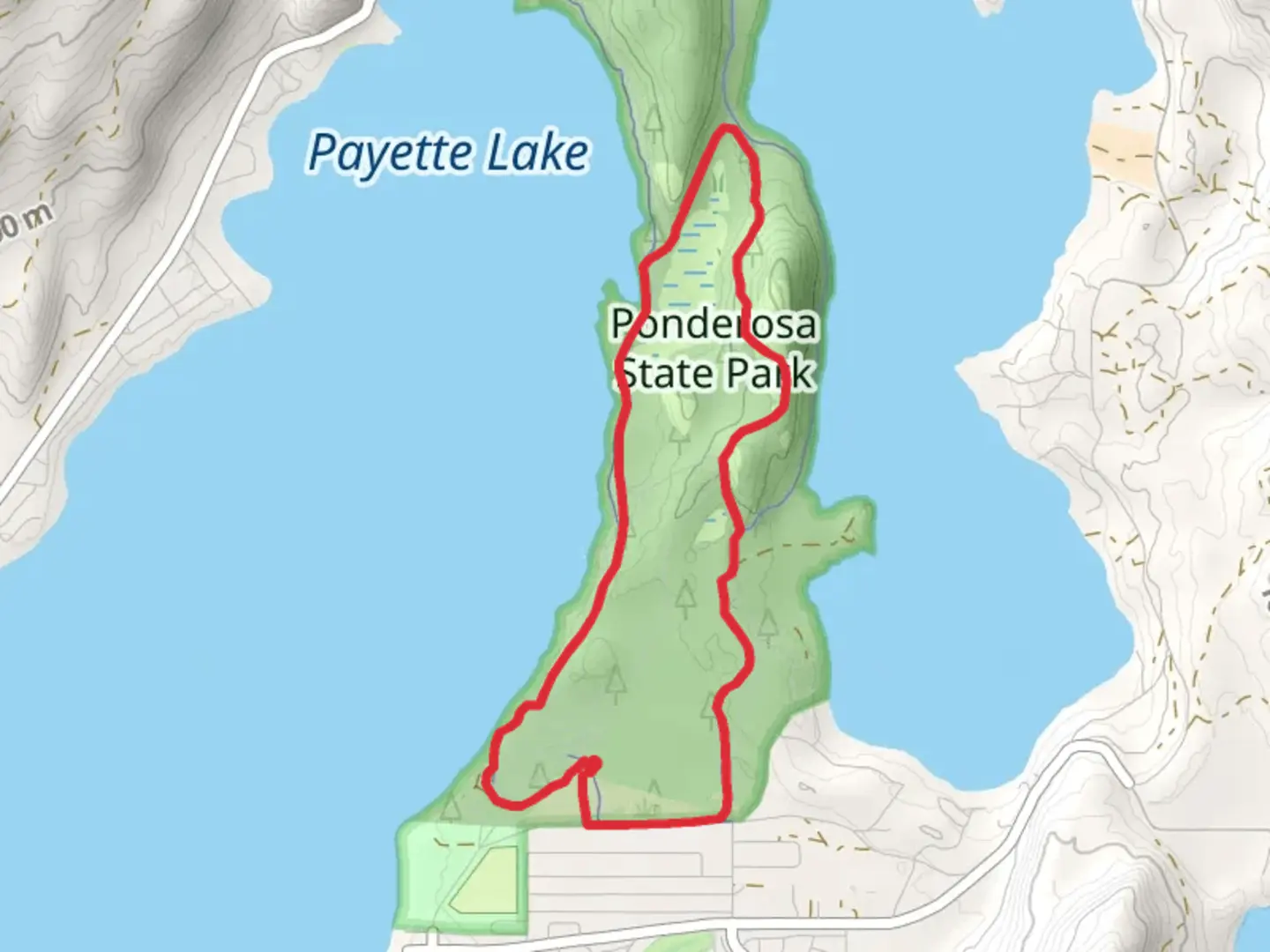 An image depicting the trail Peninsula Trail and Fox Run Loop and its surrounding area.