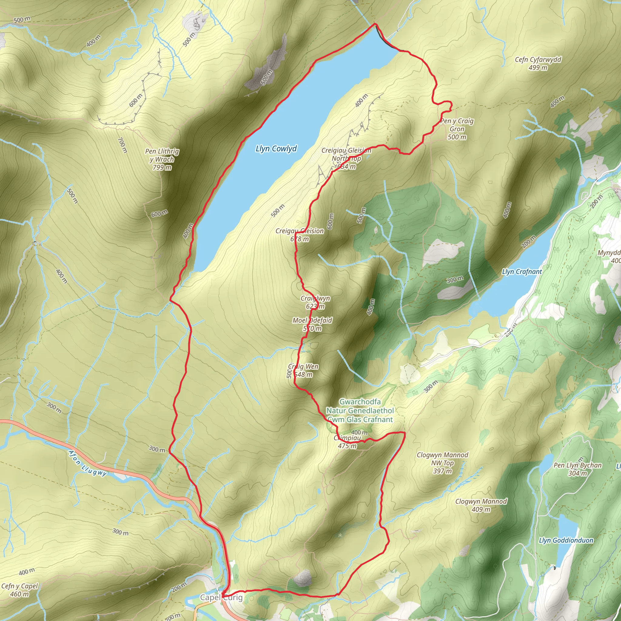Creigiau Gleision and Llyn Cowlyd from Capel Curig mobile static map