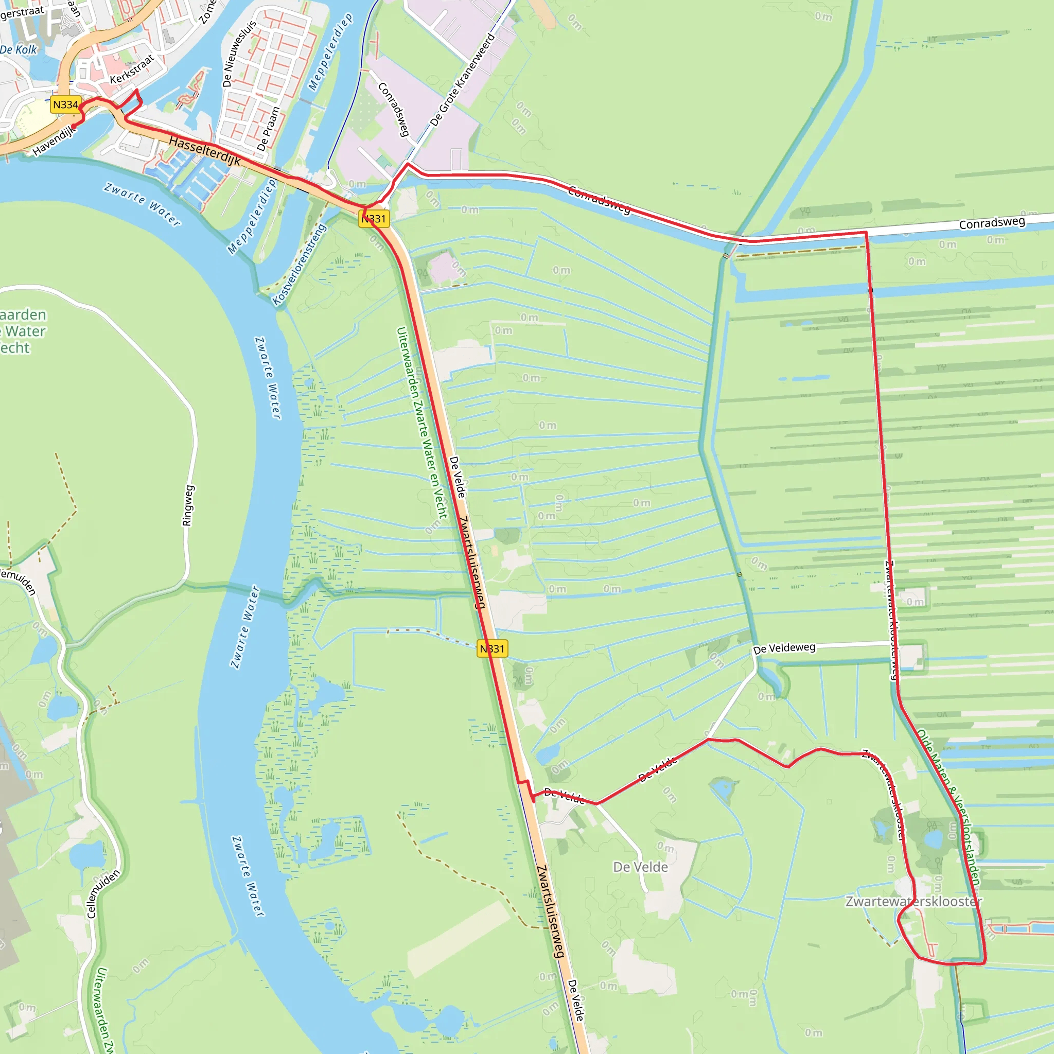 Kostverlorenstreng via Christoffelpad and Zwartewaterklooster Weg mobile static map