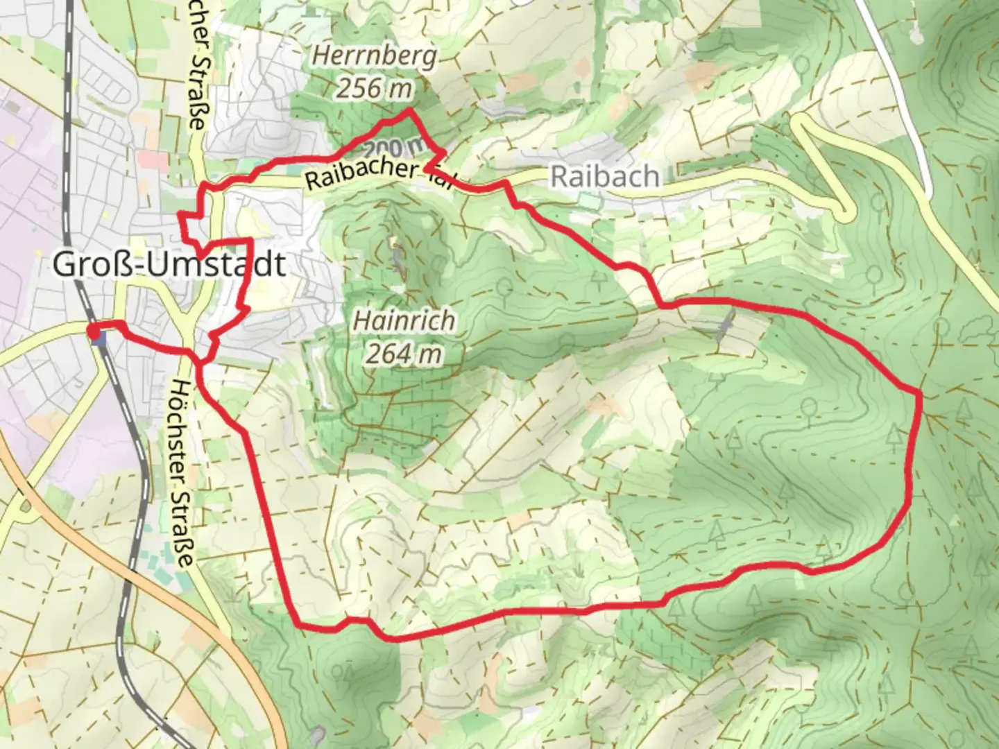 An image depicting the trail Groß-Umstadt Mitte Loop and its surrounding area.