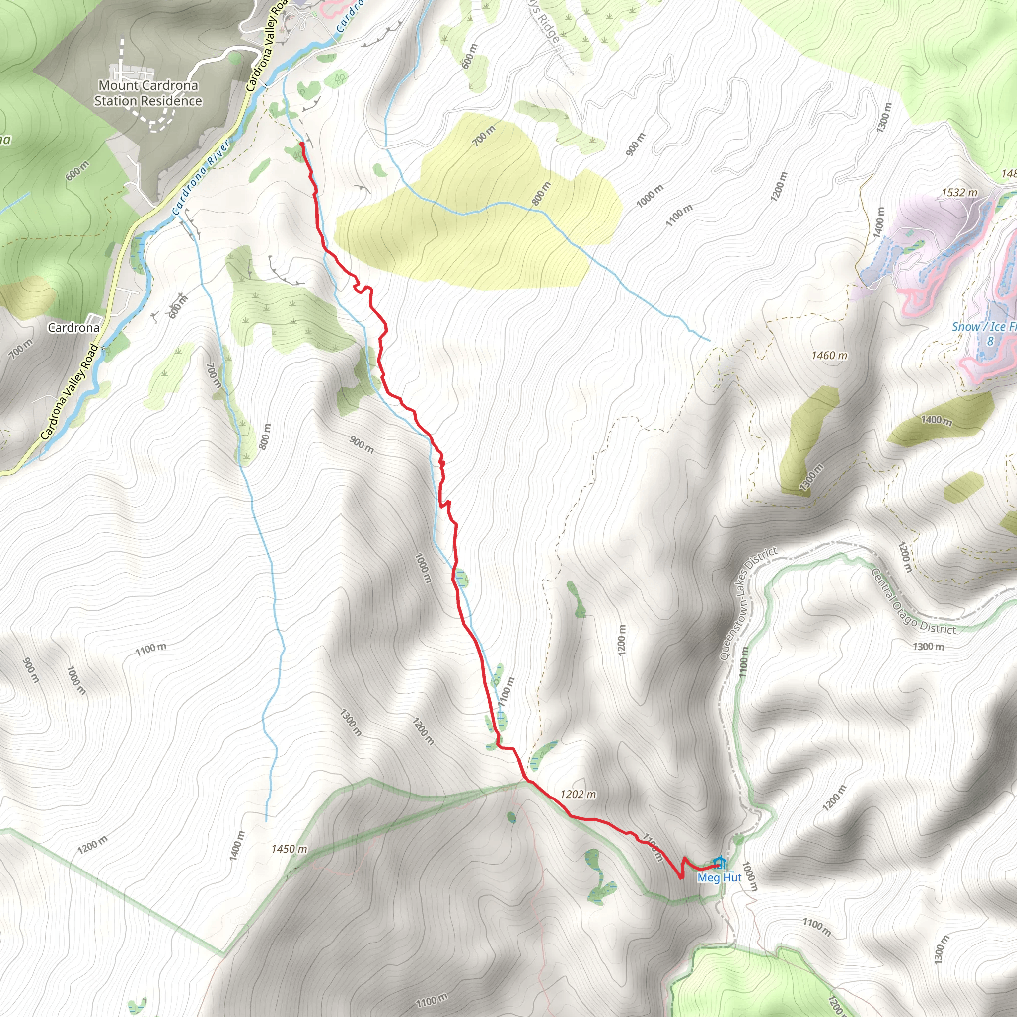 Tuohys Gully to Meg Hut mobile static map