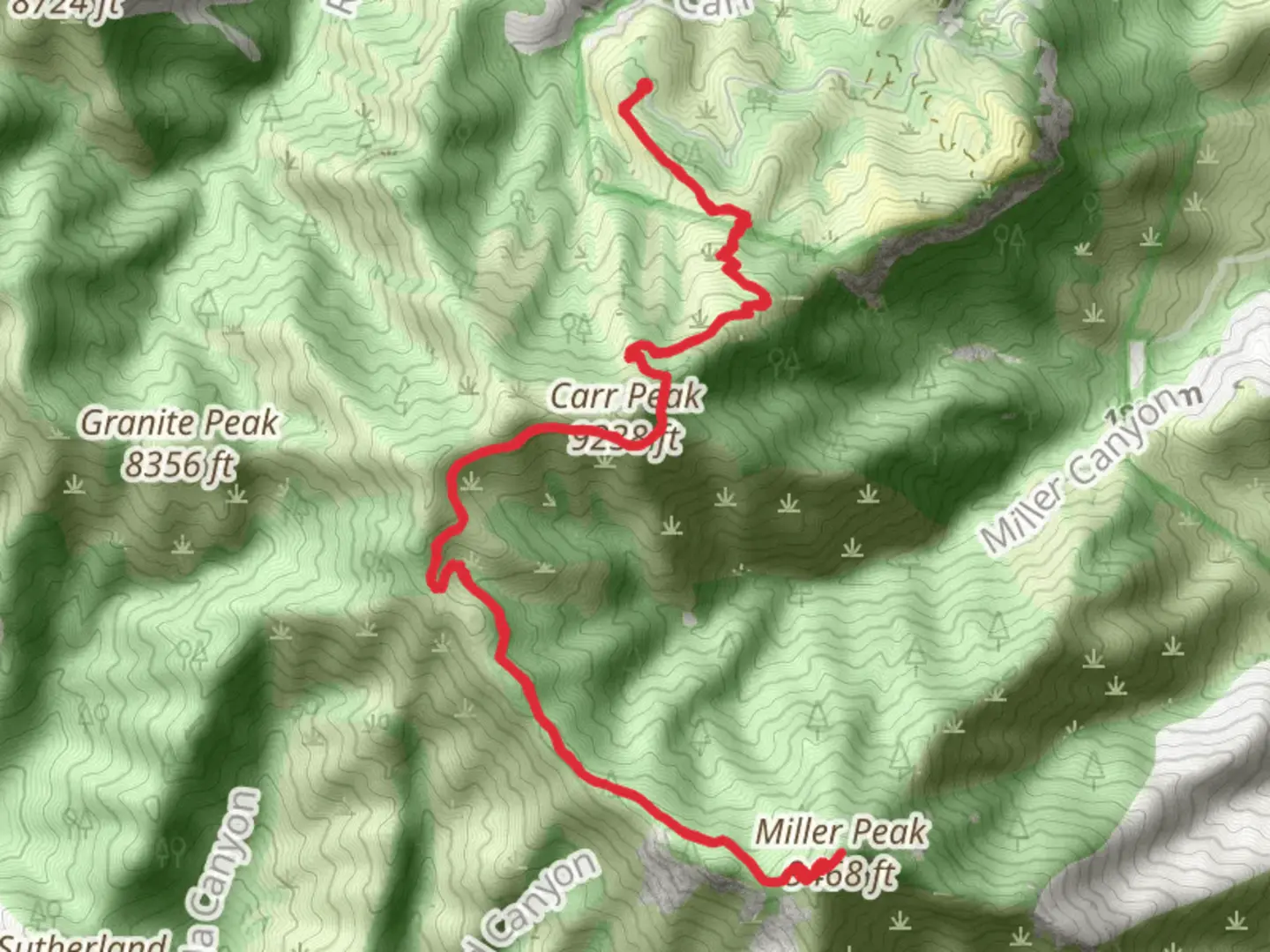 An image depicting the trail Miller Peak and Carr Peak Trail and its surrounding area.