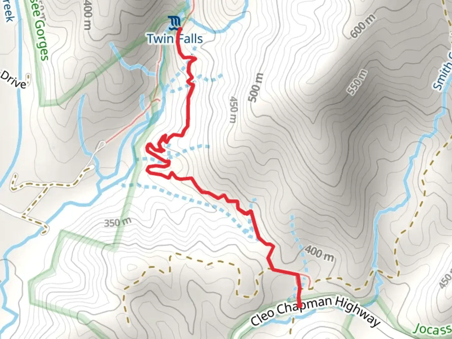 An image depicting the trail Twin Falls Trail and its surrounding area.
