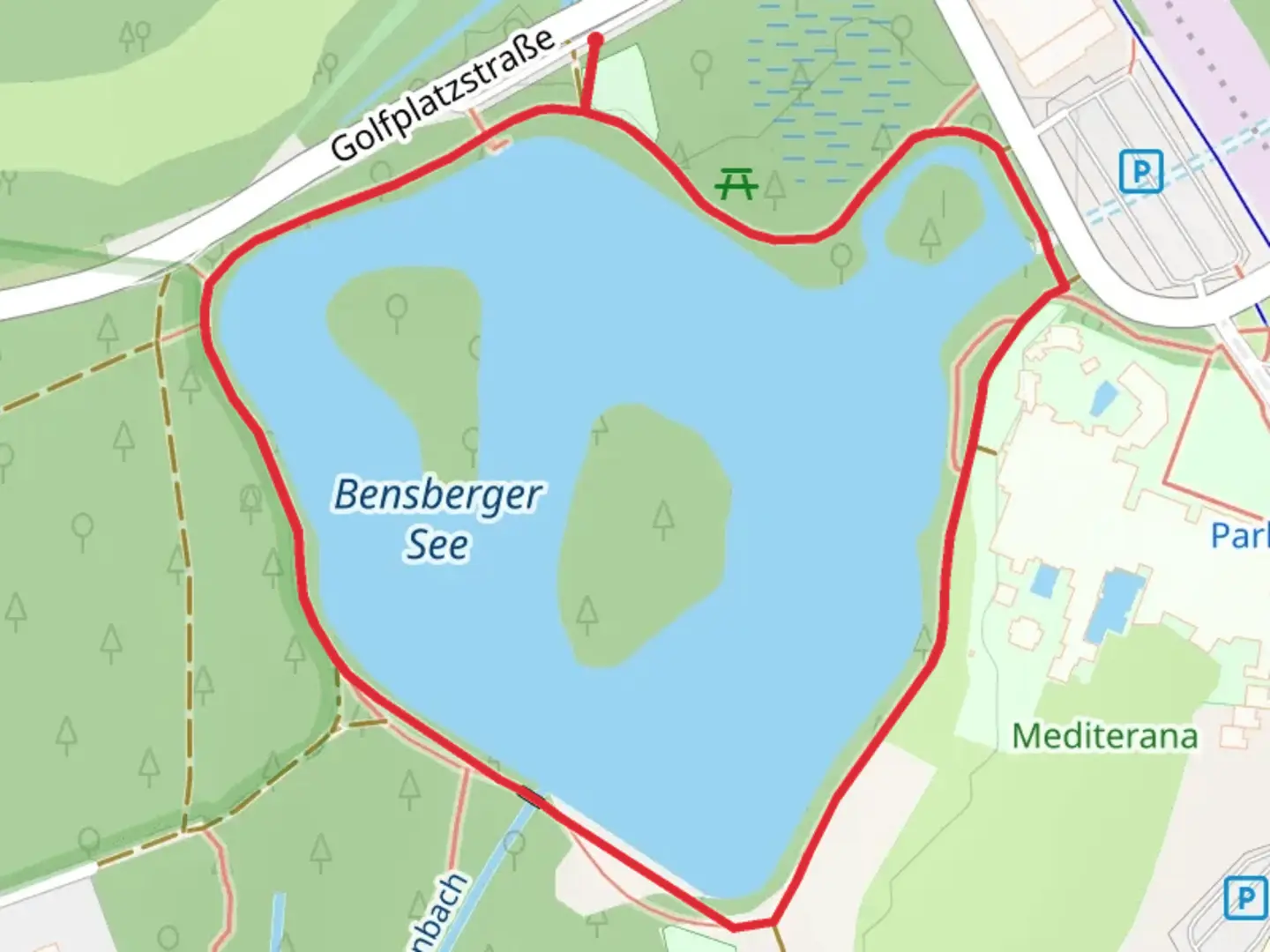 An image depicting the trail Bensberger See Loop via Koelnpfad and its surrounding area.