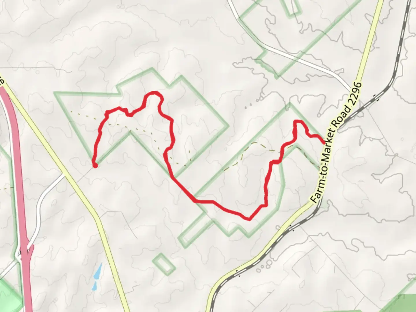 An image depicting the trail Lone Star Hiking Trail - Evelyn Lane and its surrounding area.