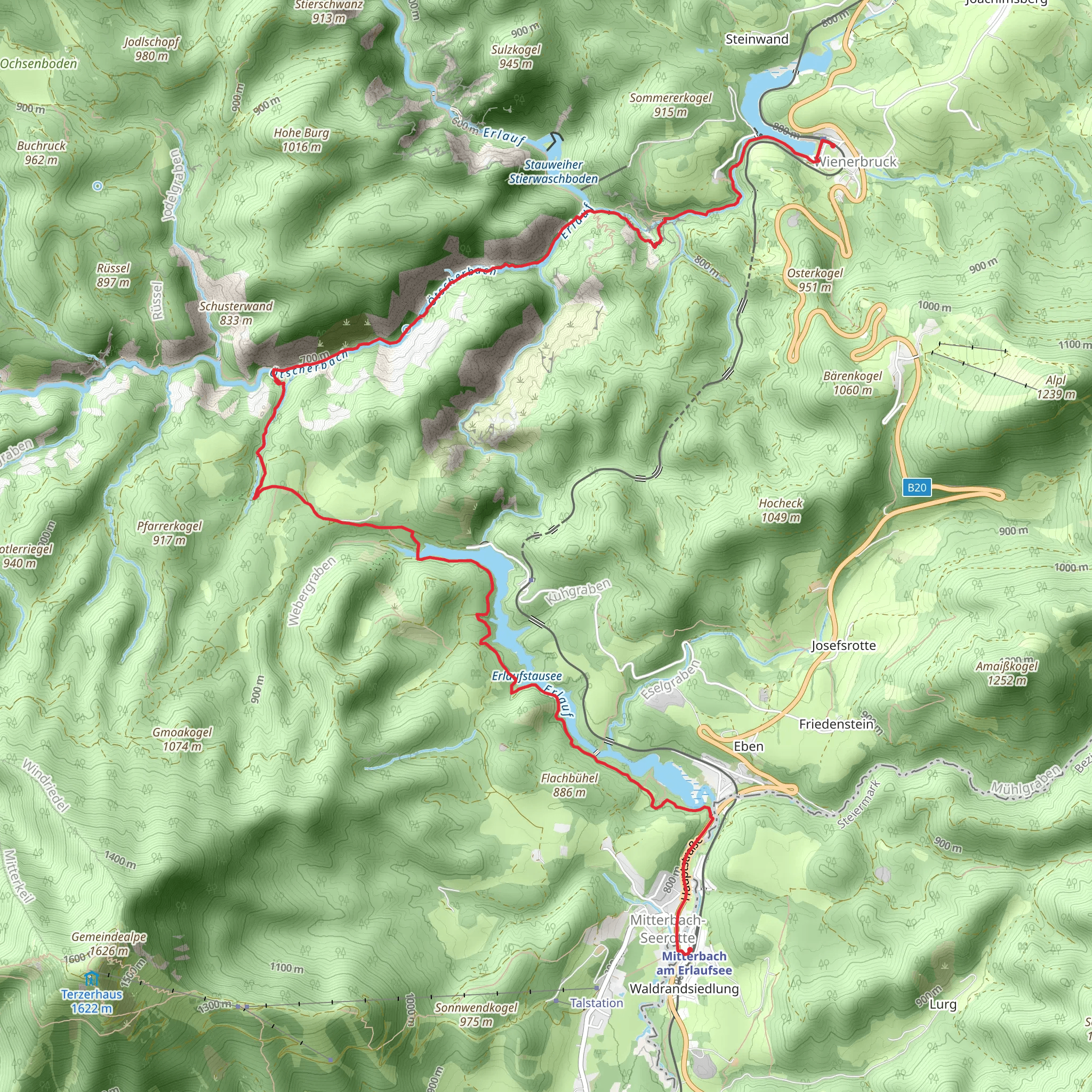 Ötschergräben and Erlauf Reservoir Trail mobile static map