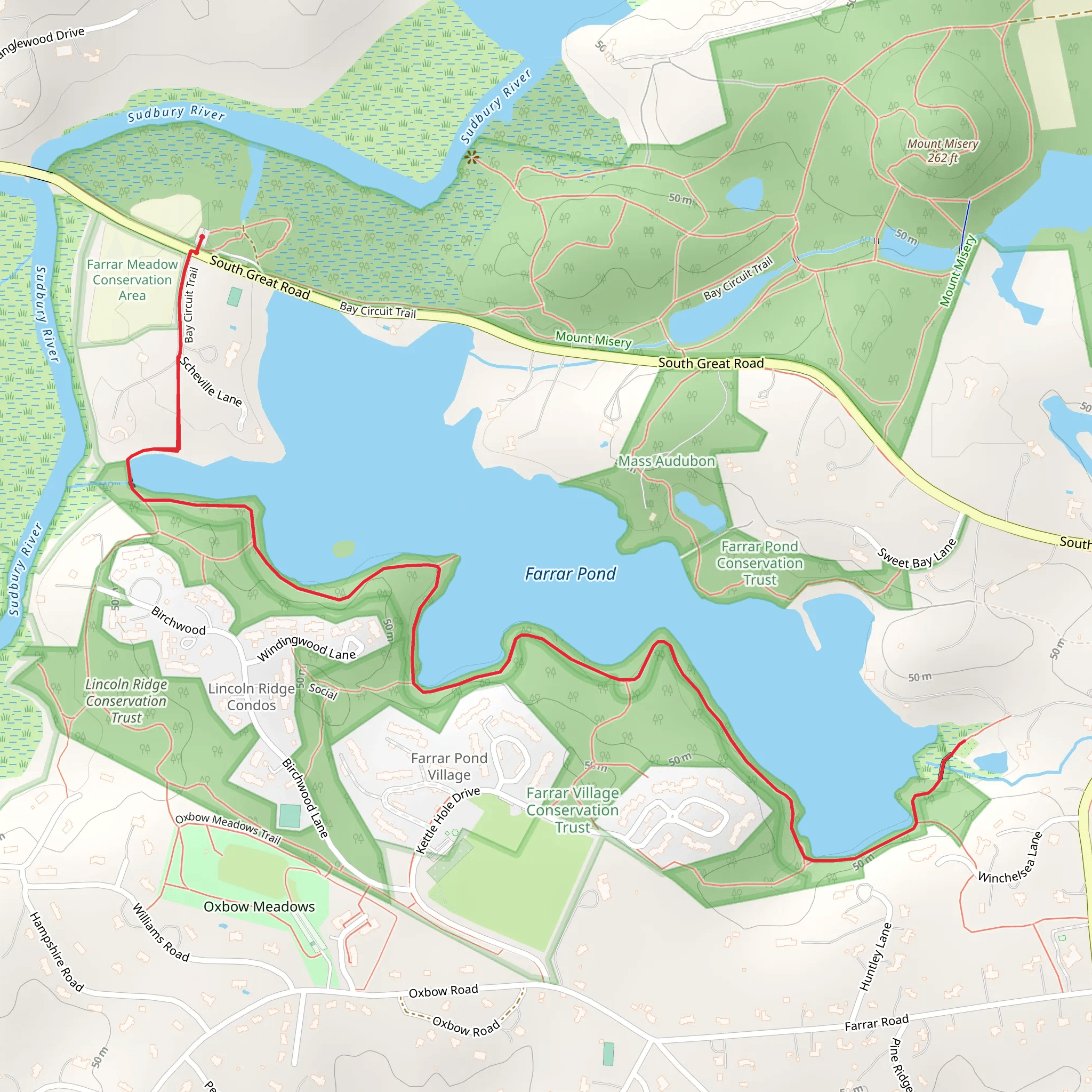 Farrar Pond via Bay Circuit Trail mobile static map
