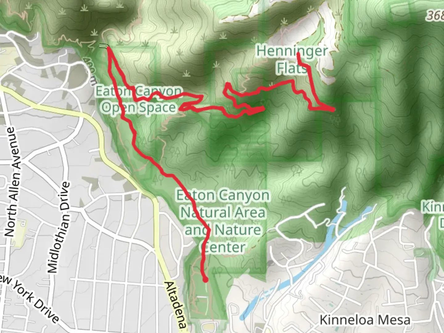 An image depicting the trail Henninger Flats via Eaton Canyon Trail and its surrounding area.