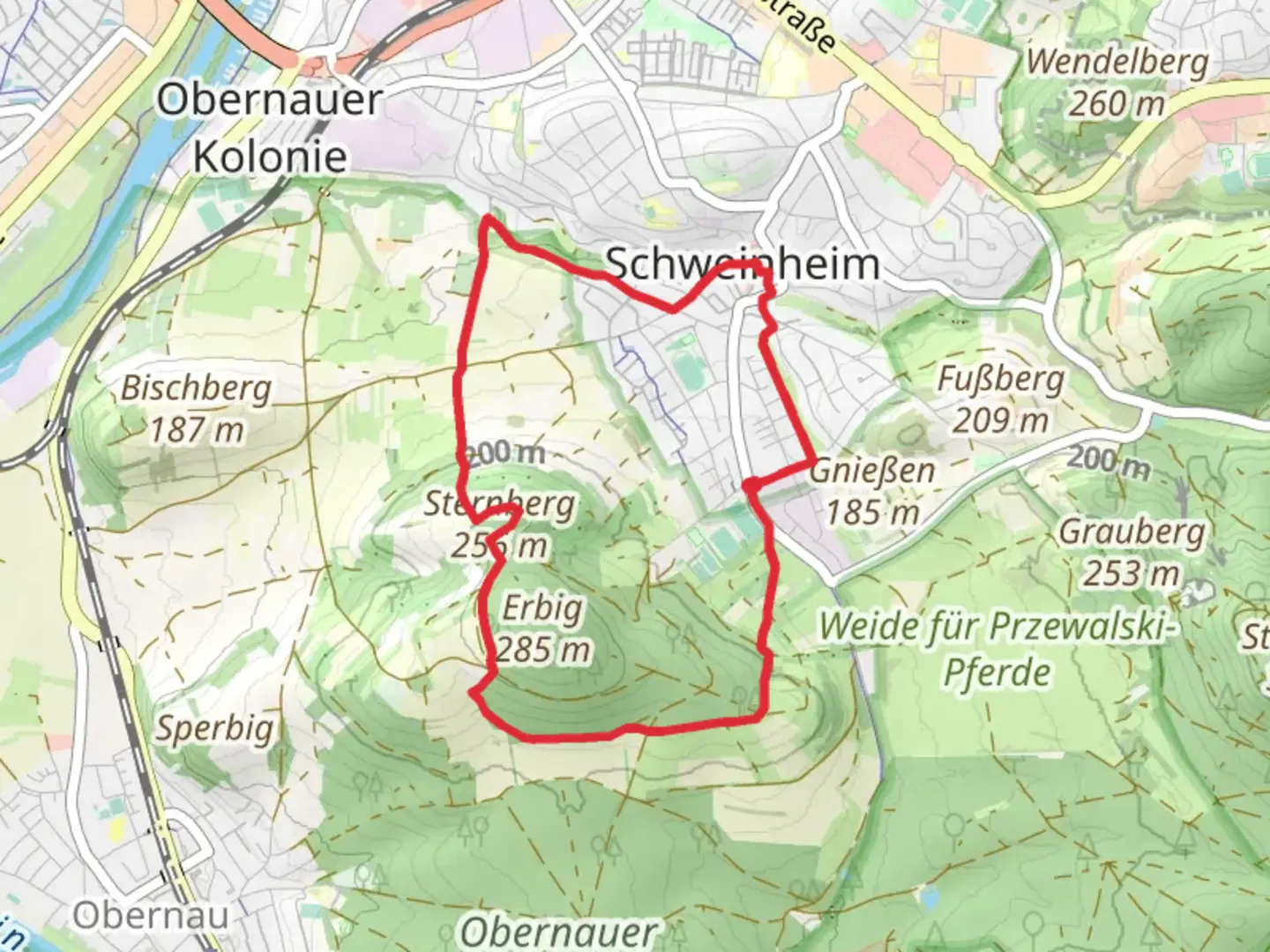 An image depicting the trail Aschaffenburg Rundweg and Hinkelspfad and its surrounding area.