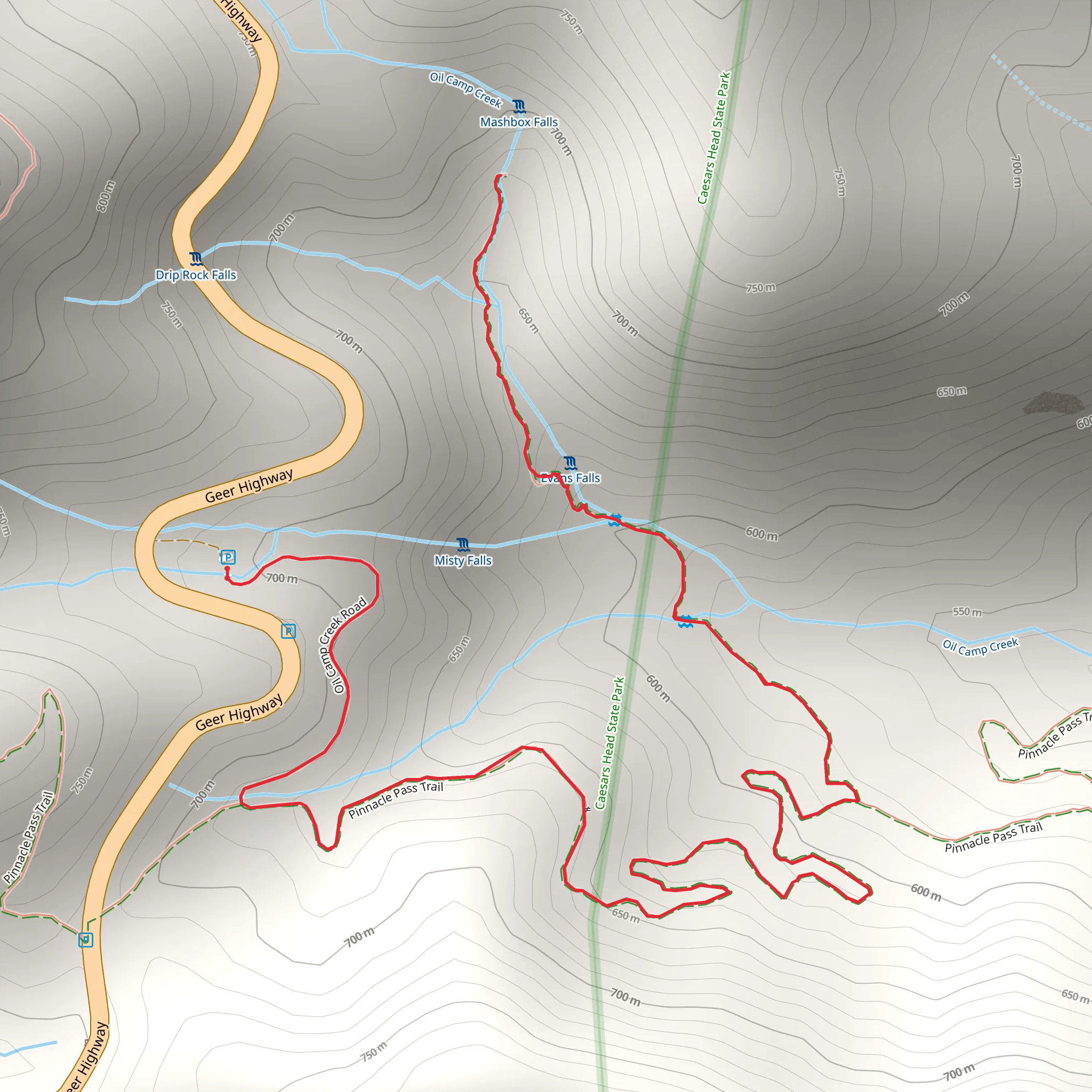 Pinnacle Pass Trail and Old Camp Creek mobile static map
