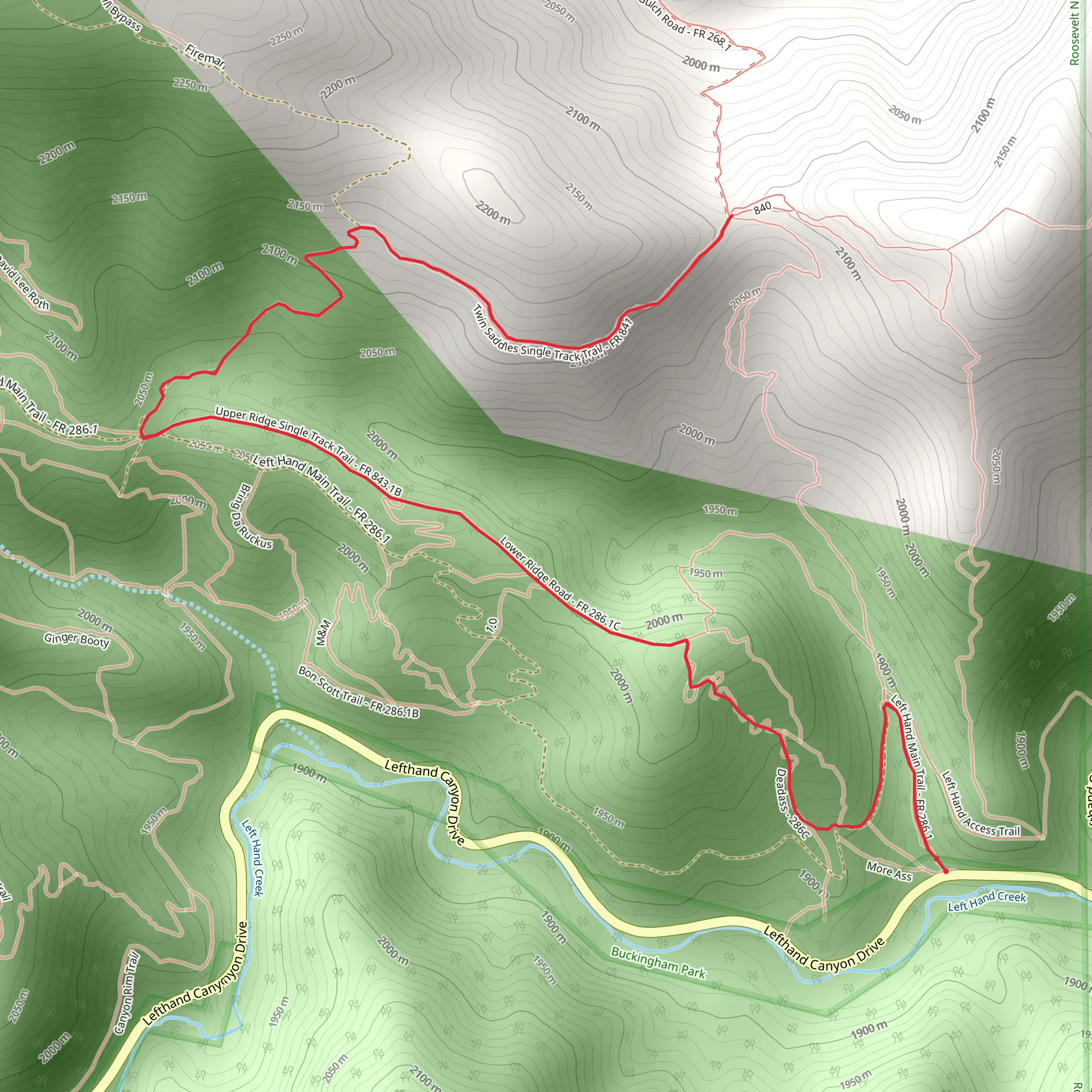Twin Saddles Single Track via Deadass Trail mobile static map