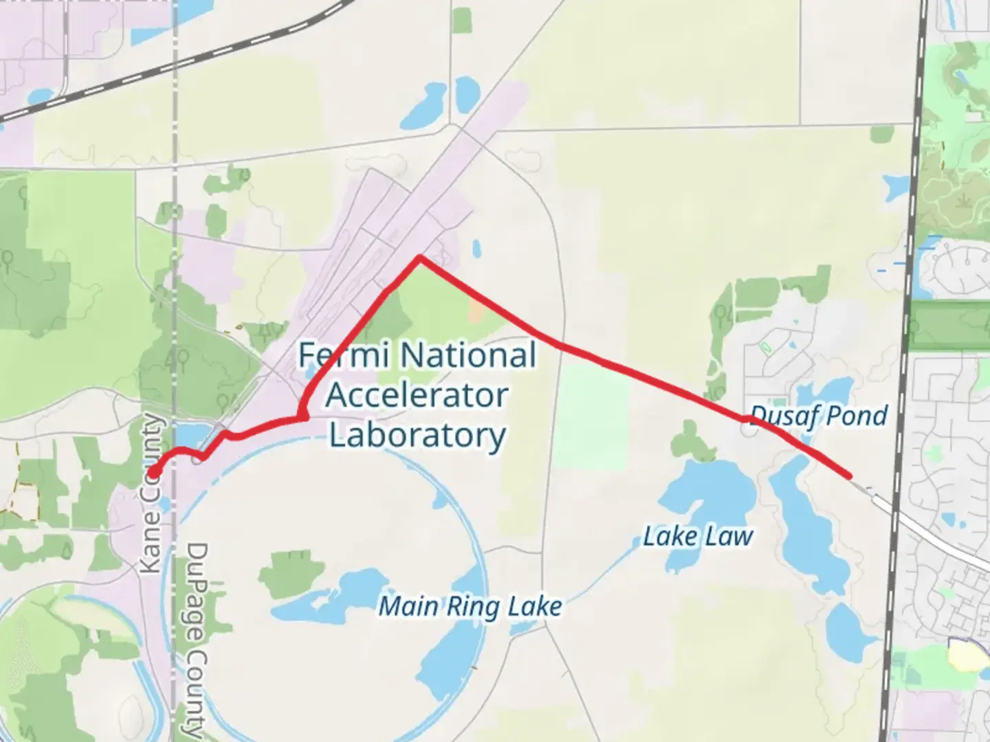 An image depicting the trail Batavia Road and Swan Lake and its surrounding area.